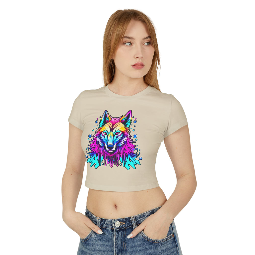Colorful Wolf Women's Baby Tee — Vibrant Neon Wolf Graphic Crop Shirt
