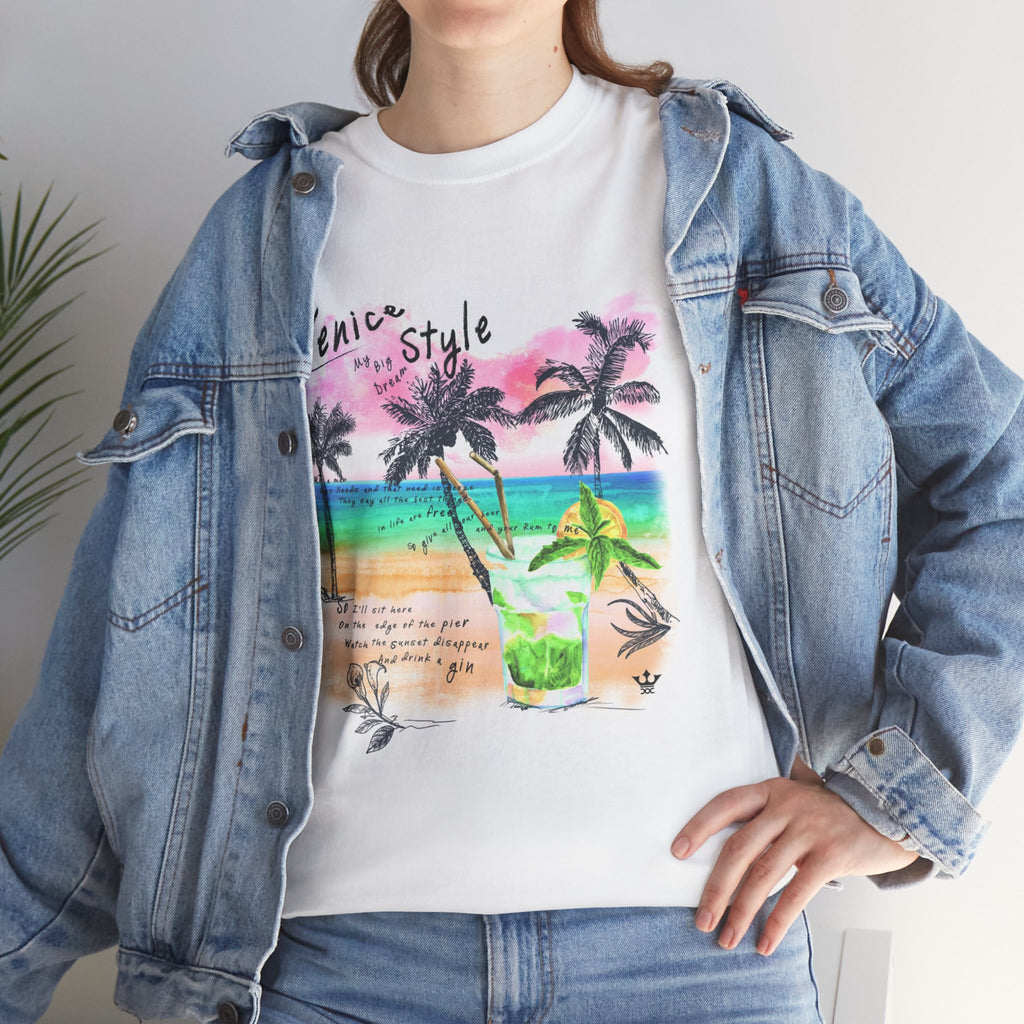 Venice Beach Cocktail Tee — Tropical Palm Sunset Graphic T-Shirt