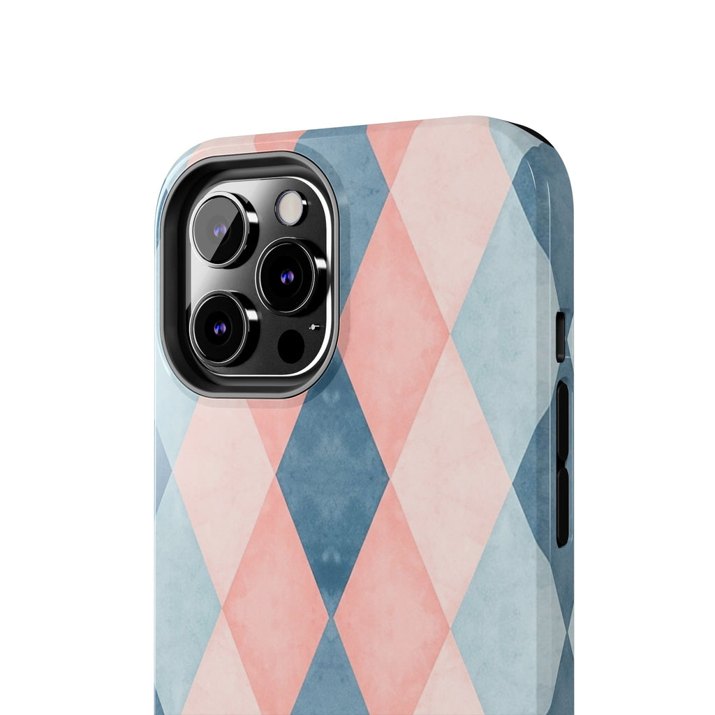 Pastel Harlequin Tough Phone Case — Blue & Pink Diamond Pattern