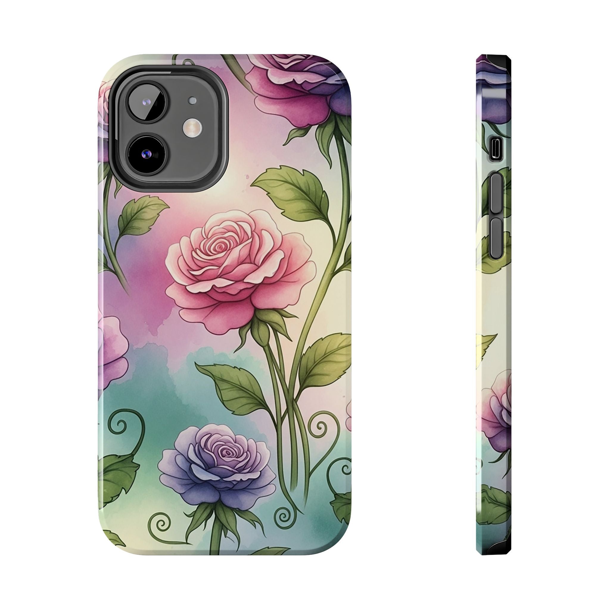 Floral Rose Tough Phone Case — Pastel Watercolor Protection