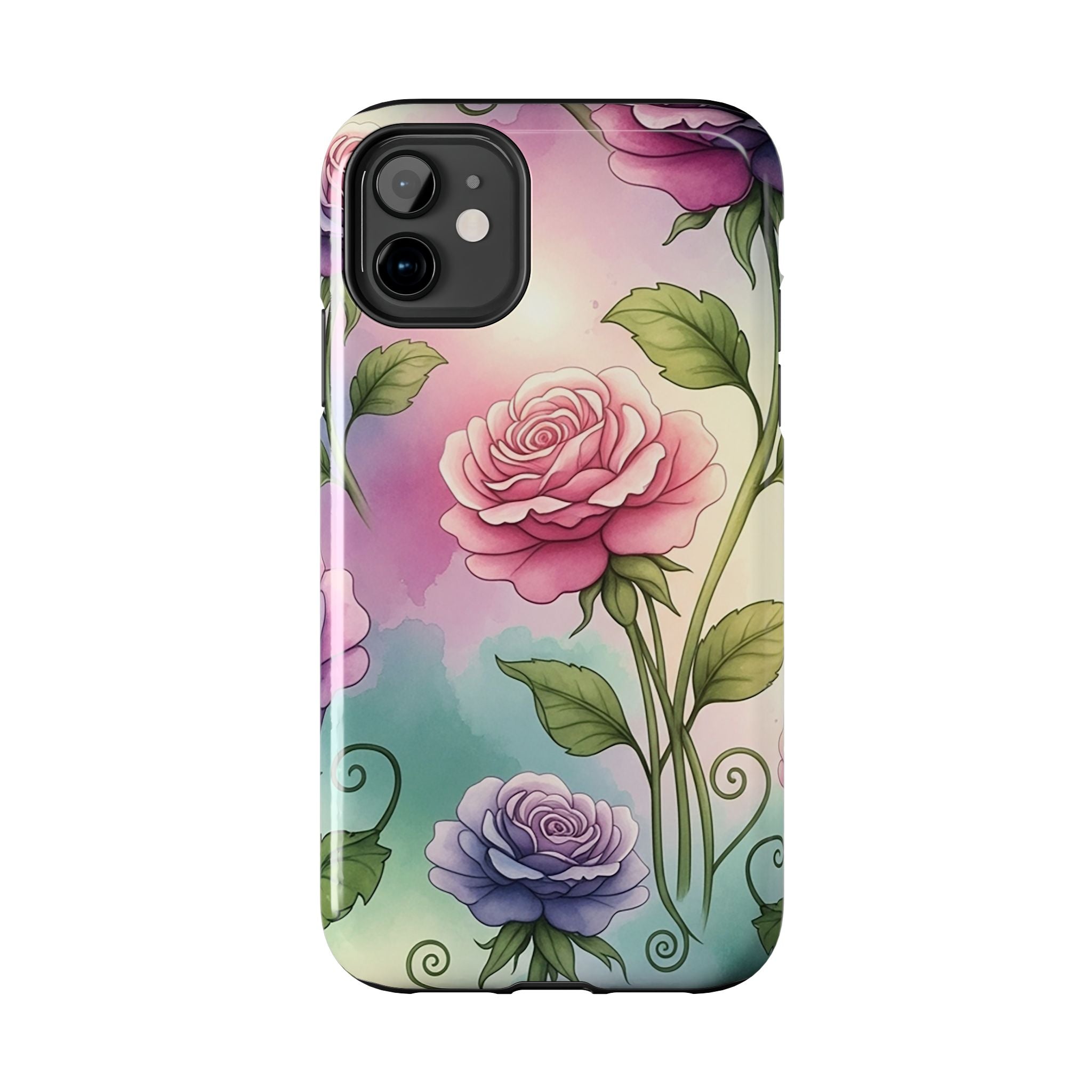 Floral Rose Tough Phone Case — Pastel Watercolor Protection