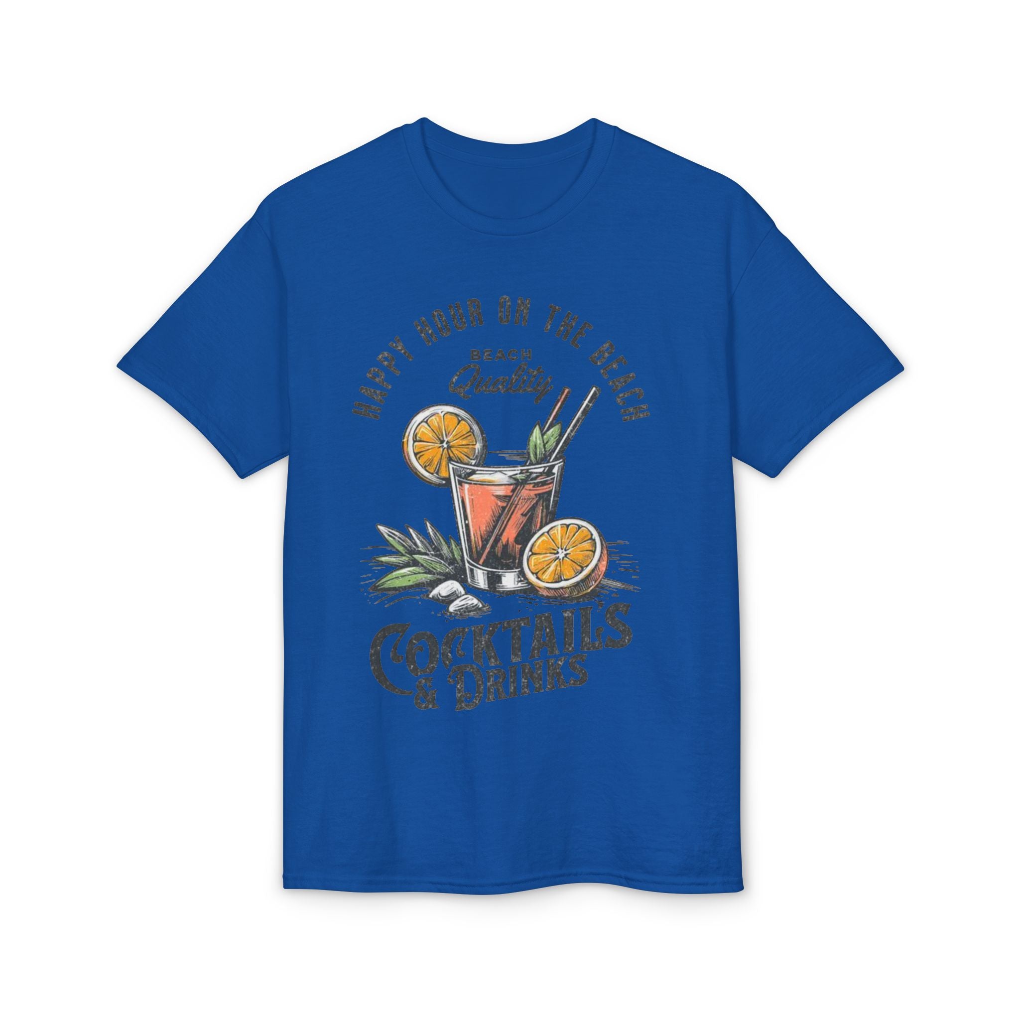 Cocktails & Drinks Beach T-Shirt — “Happy Hour on the Beach” Tropical Cocktail Tee