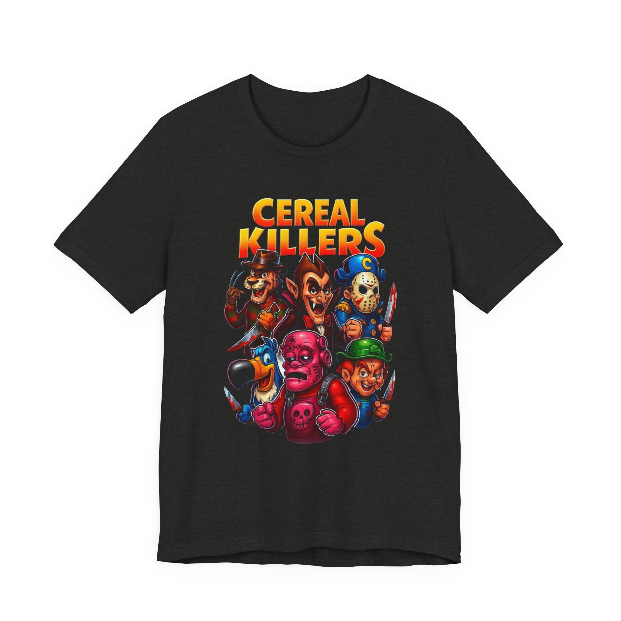 Cereal Killers Parody Horror Cartoon T-Shirt | Funny Cereal Villains Graphic Tee