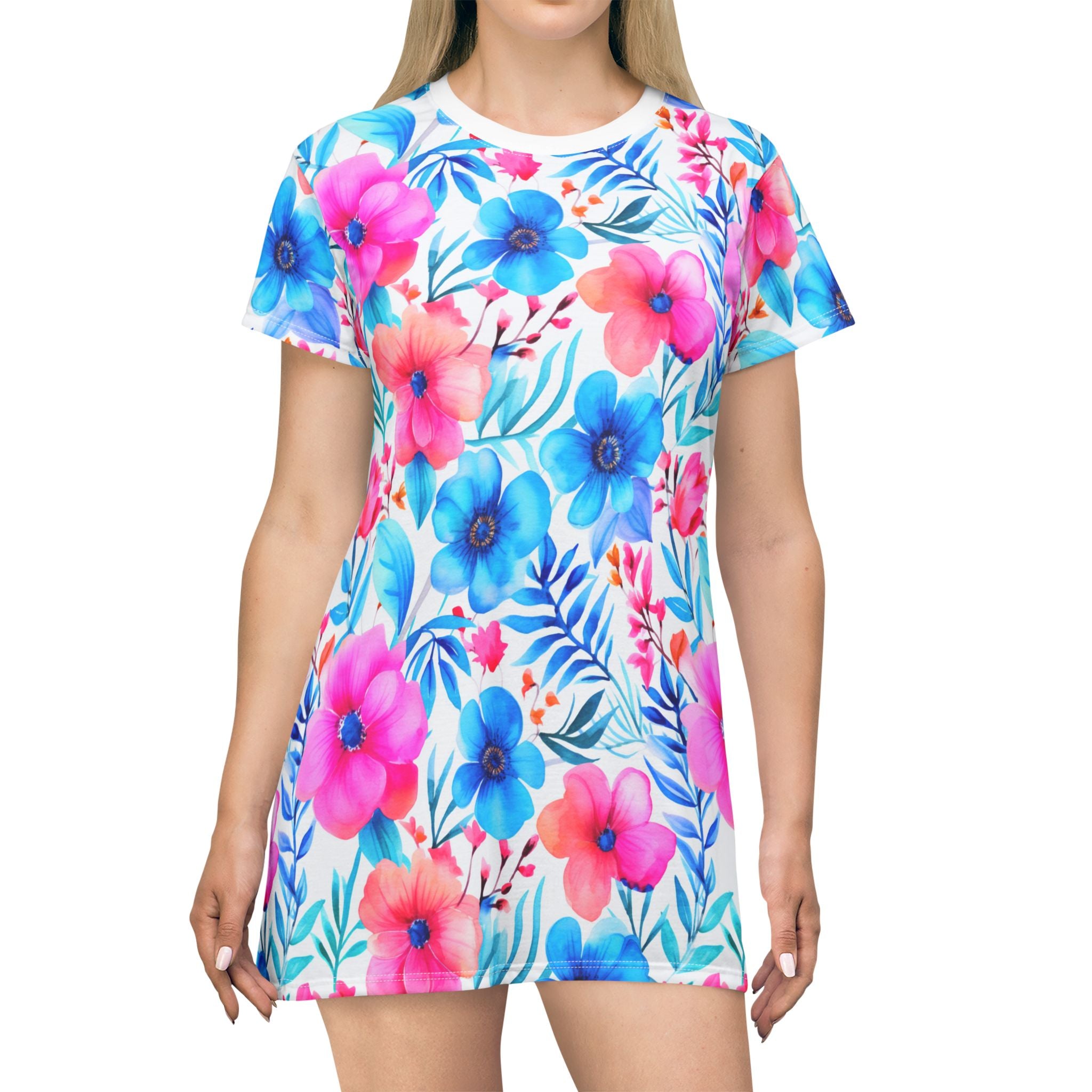 Floral T-Shirt Dress — All-Over Print Casual Summer Dress
