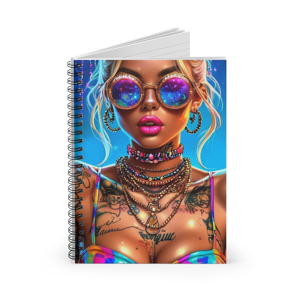 Vibrant Boho Babe Spiral Notebook — Ruled Journal with Colorful Sunglasses Portrait