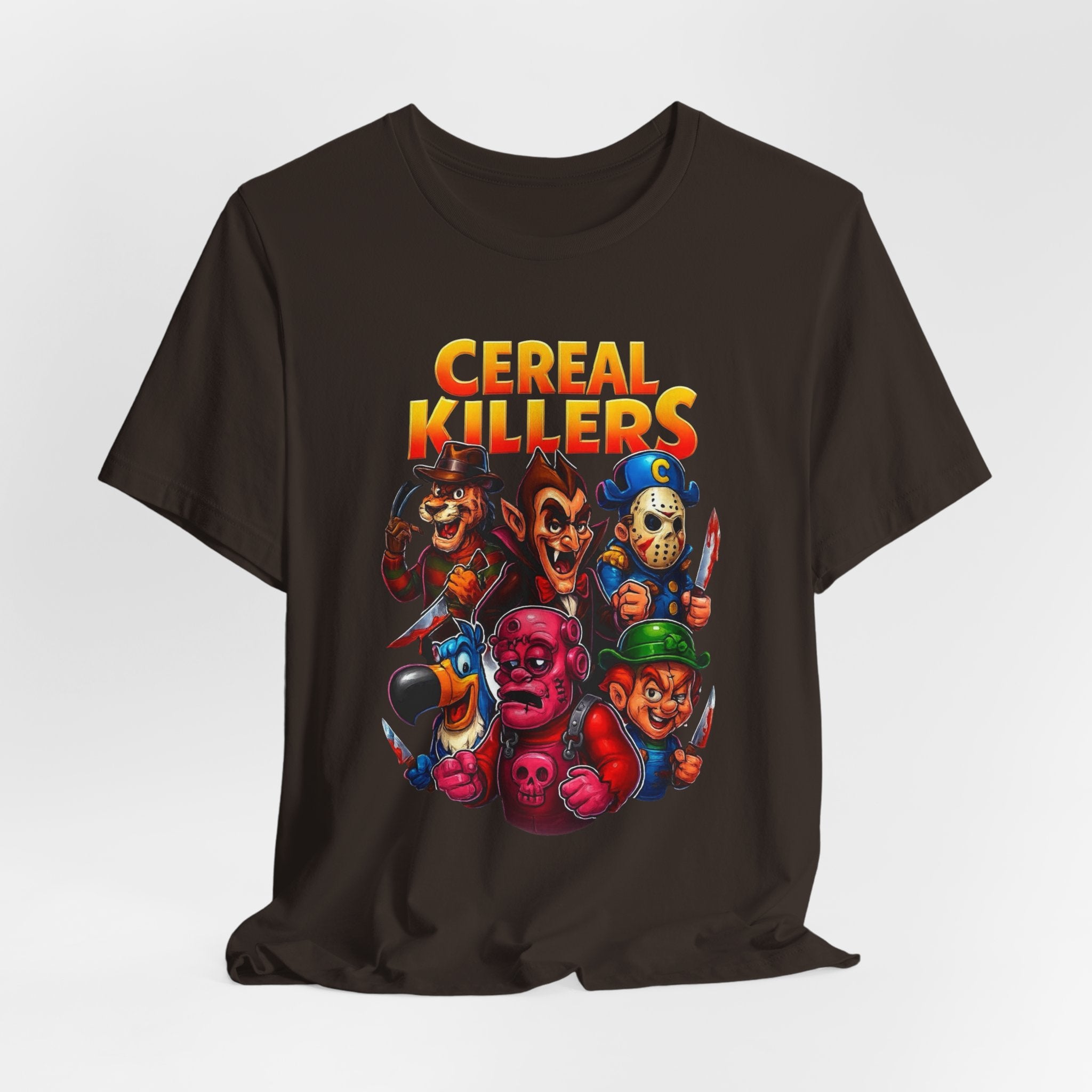 Cereal Killers Parody Horror Cartoon T-Shirt | Funny Cereal Villains Graphic Tee