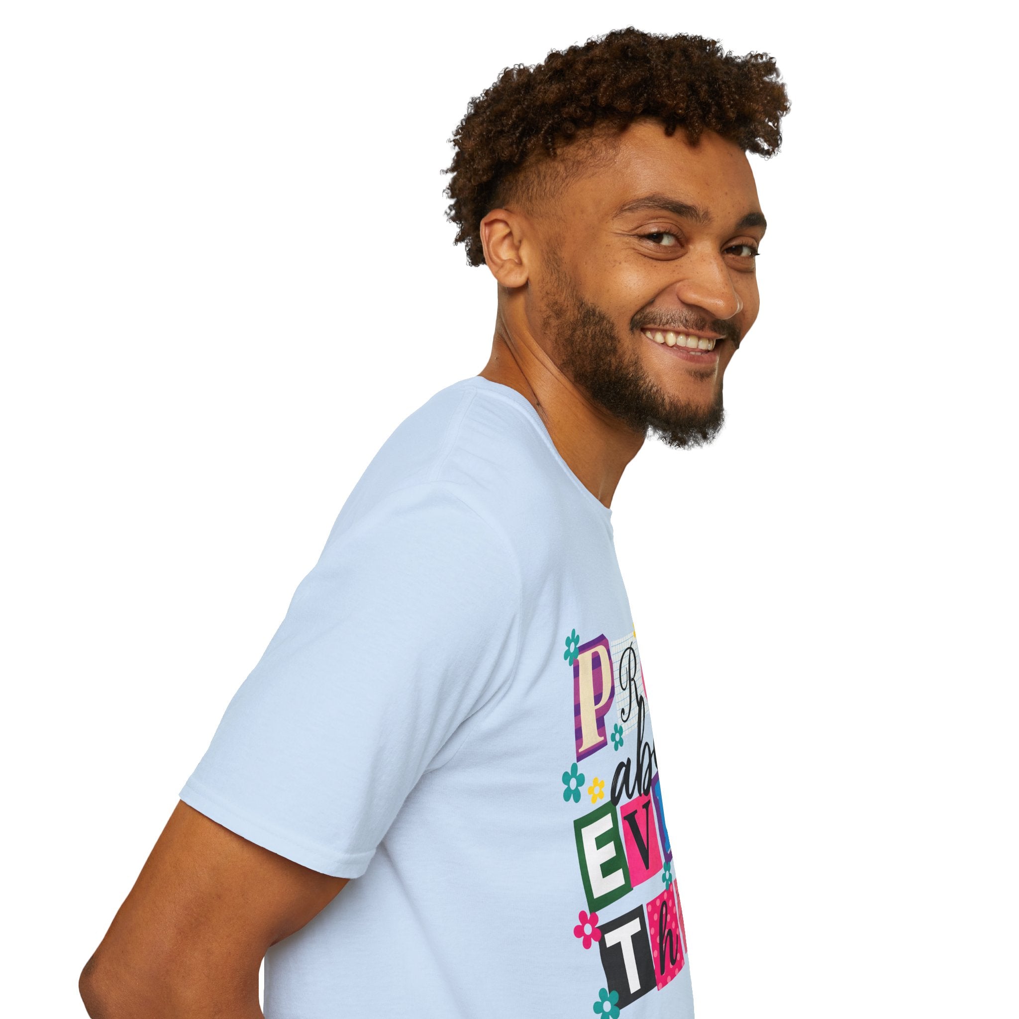 T-Shirt — "Pray About Everything" Colorful Floral Faith Graphic