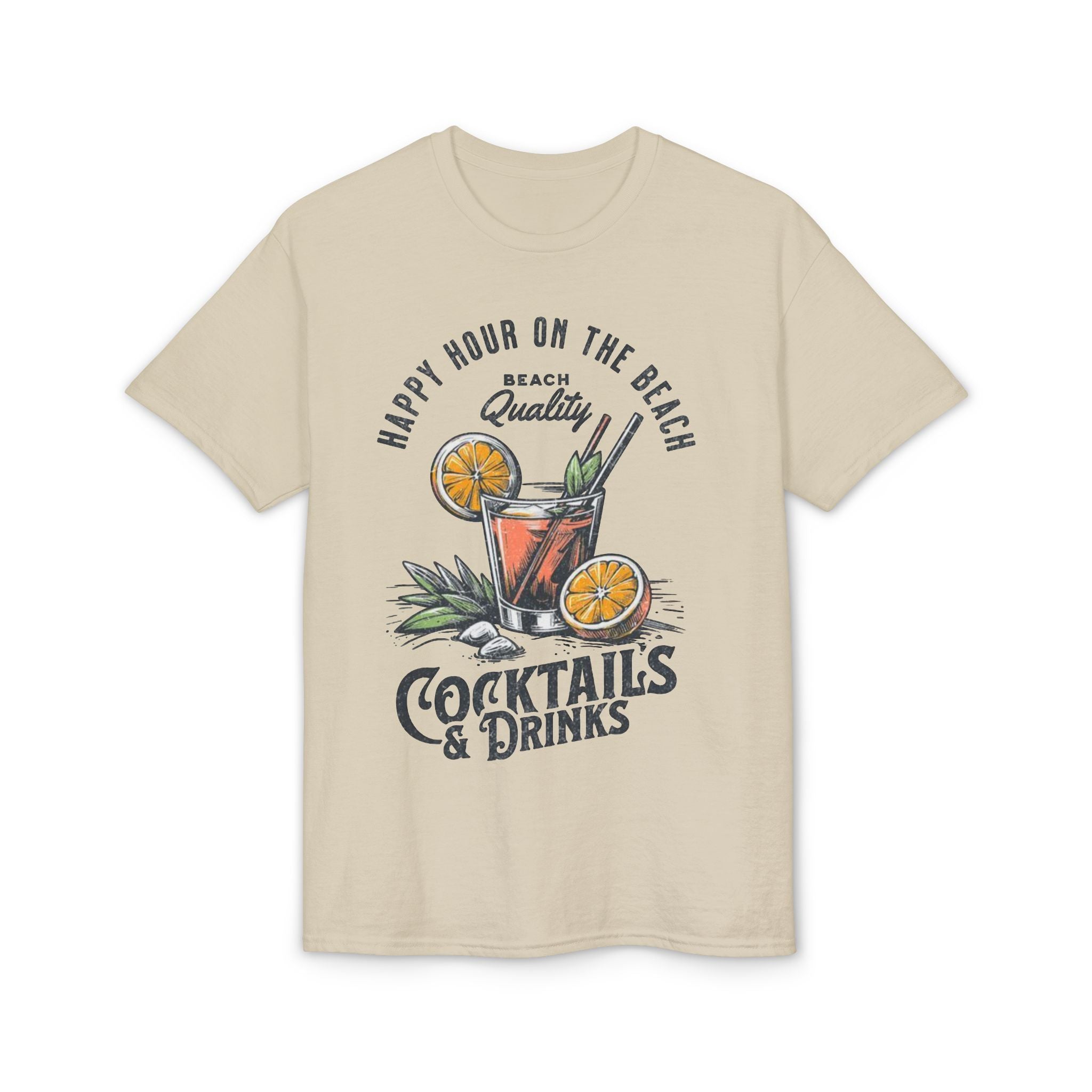Cocktails & Drinks Beach T-Shirt — “Happy Hour on the Beach” Tropical Cocktail Tee