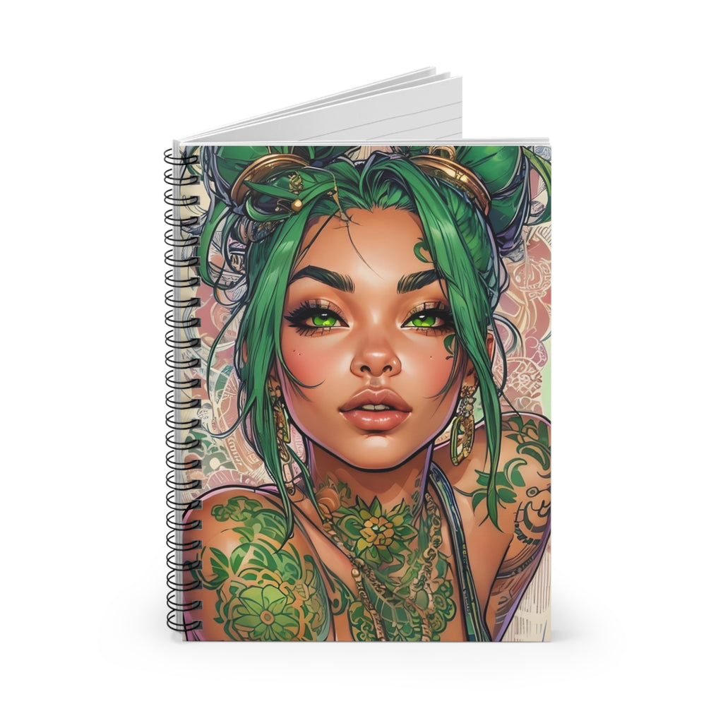 Green Tattooed Girl Spiral Notebook — Anime-Style Ruled Journal