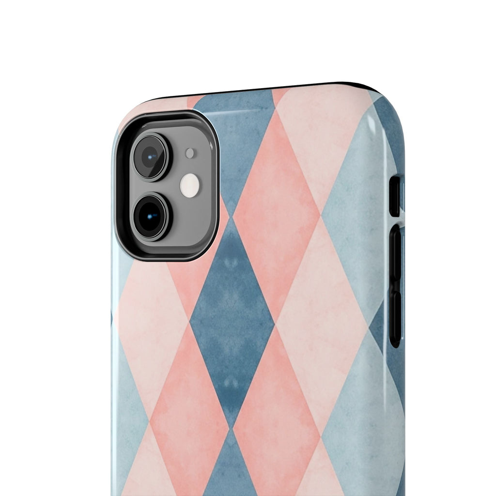 Pastel Harlequin Tough Phone Case — Blue & Pink Diamond Pattern