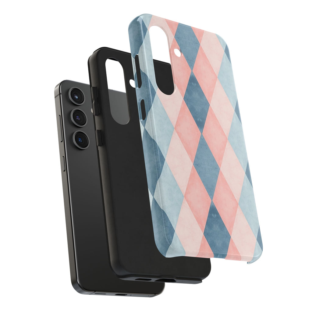 Pastel Harlequin Tough Phone Case — Blue & Pink Diamond Pattern