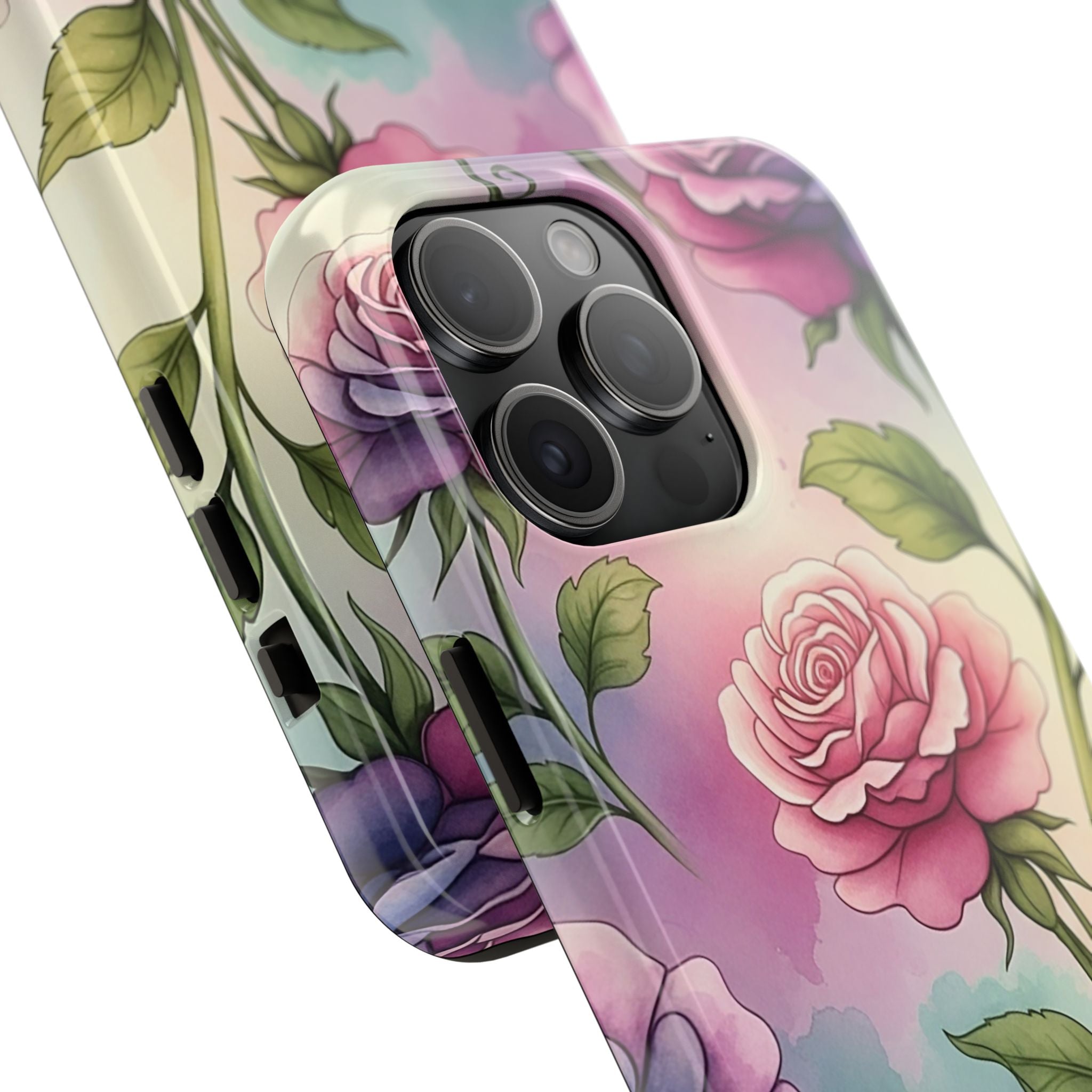 Floral Rose Tough Phone Case — Pastel Watercolor Protection