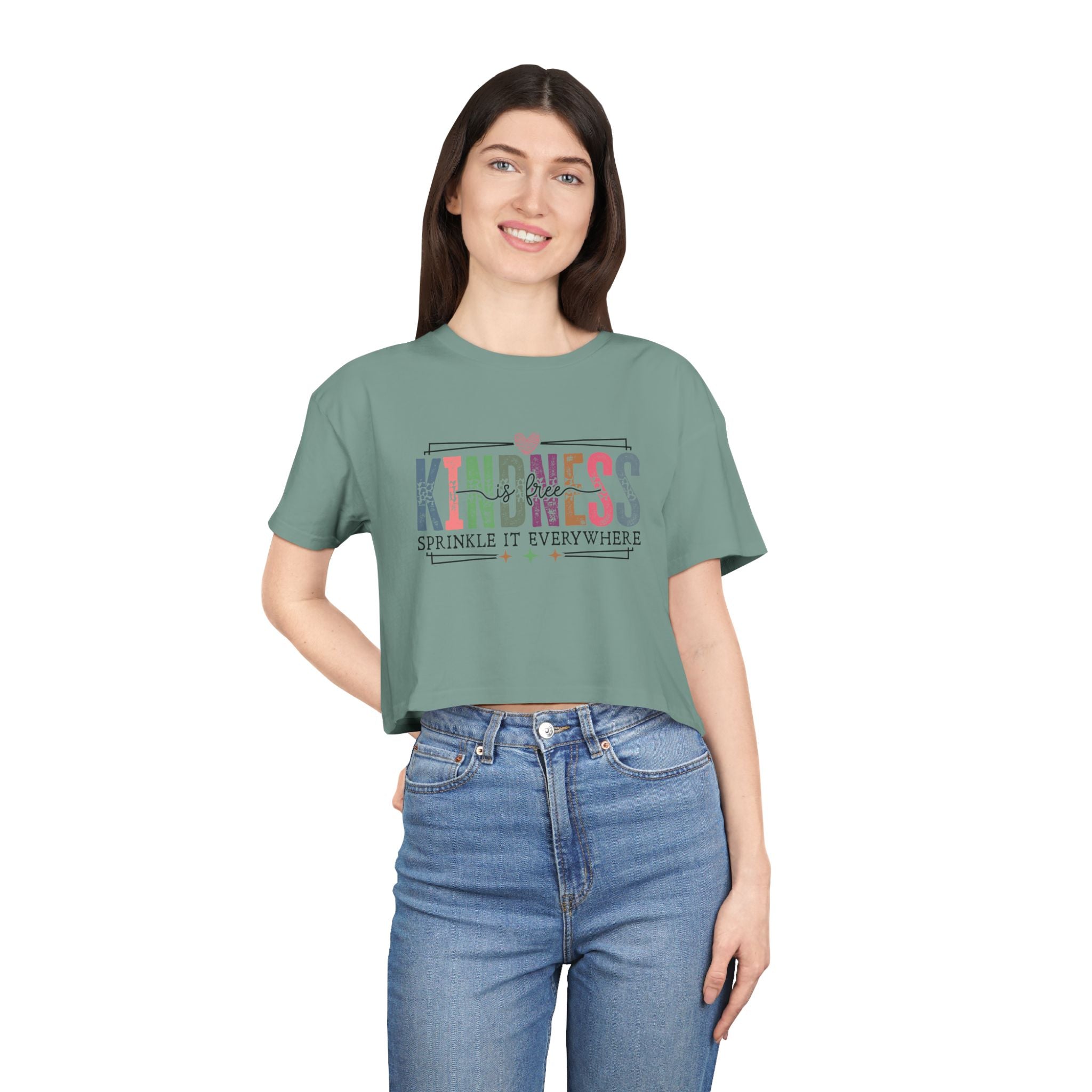 Crop Tee — "Kindness: Sprinkle It Everywhere" Floral Graphic