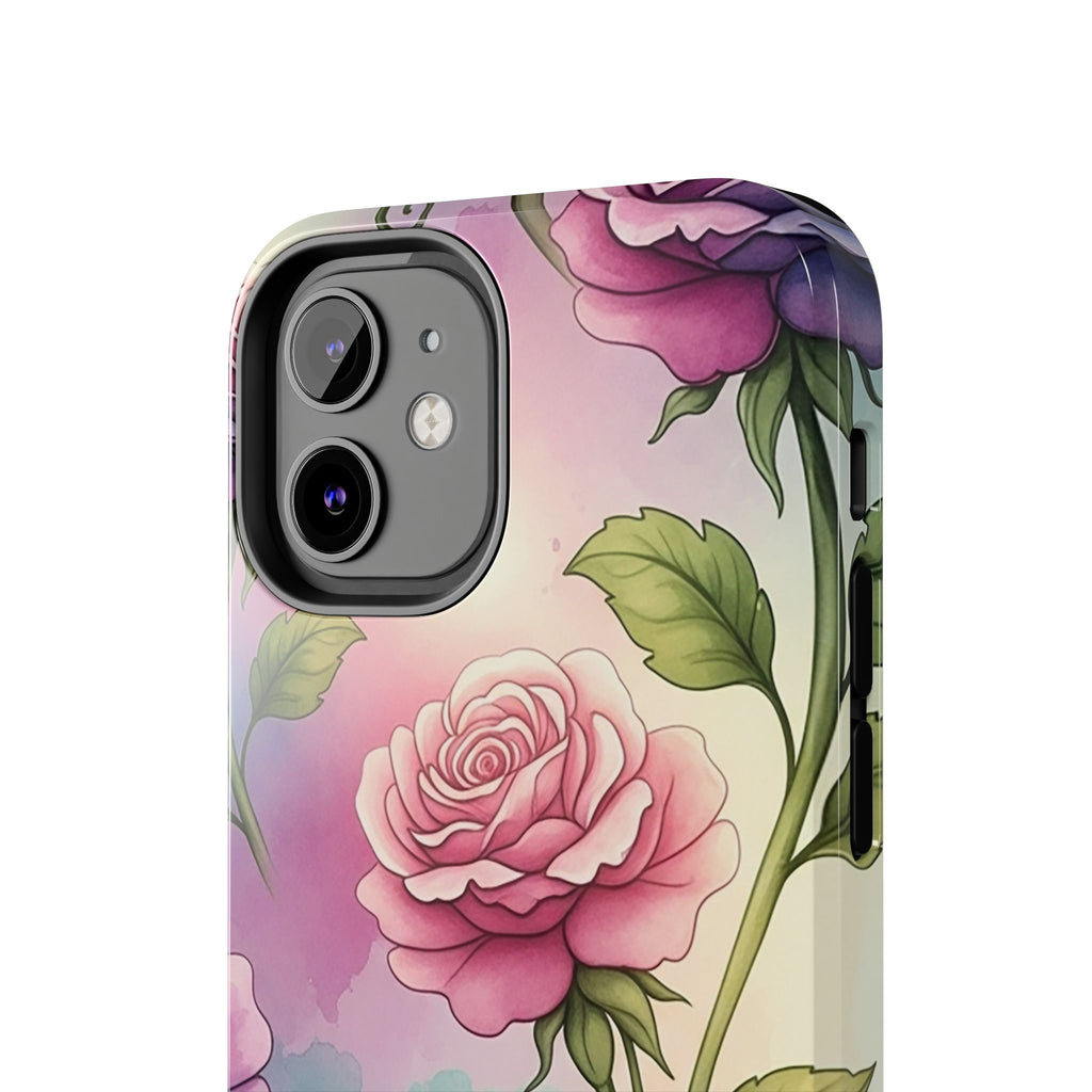 Floral Rose Tough Phone Case — Pastel Watercolor Protection