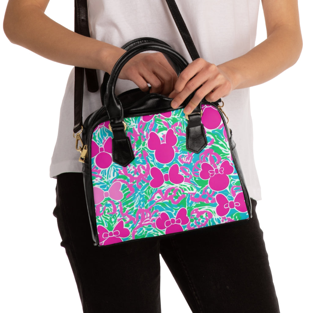 Minnie Floral Shoulder Handbag — Pink & Teal Tropical Pattern