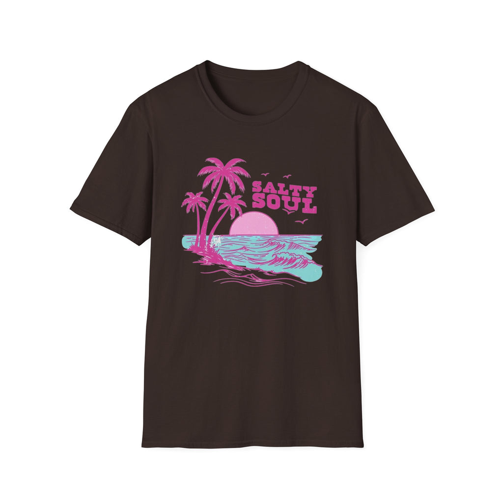 Salty Soul Beach T-Shirt — Sun, Palm Trees & Waves Graphic Tee