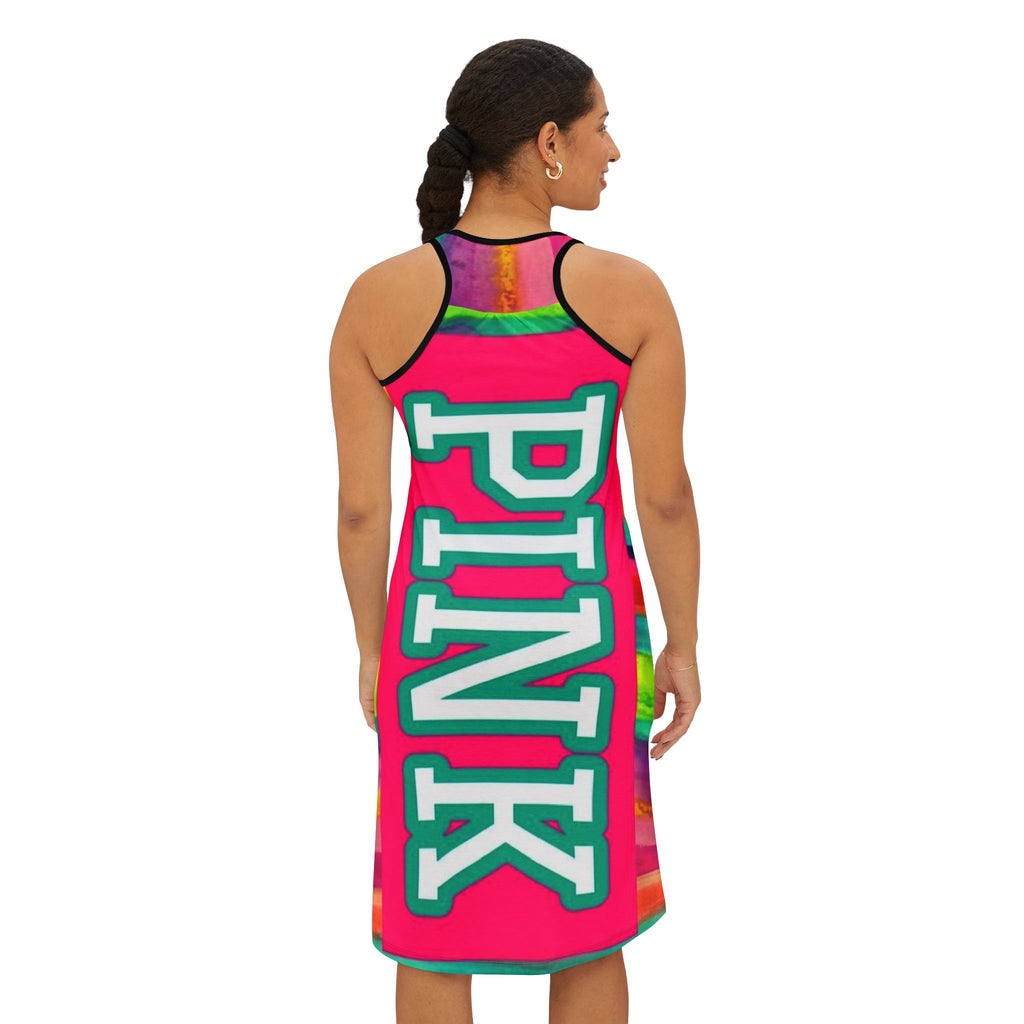PINK Tie-Dye Racerback Dress — Vibrant Colorblock Casual Sundress
