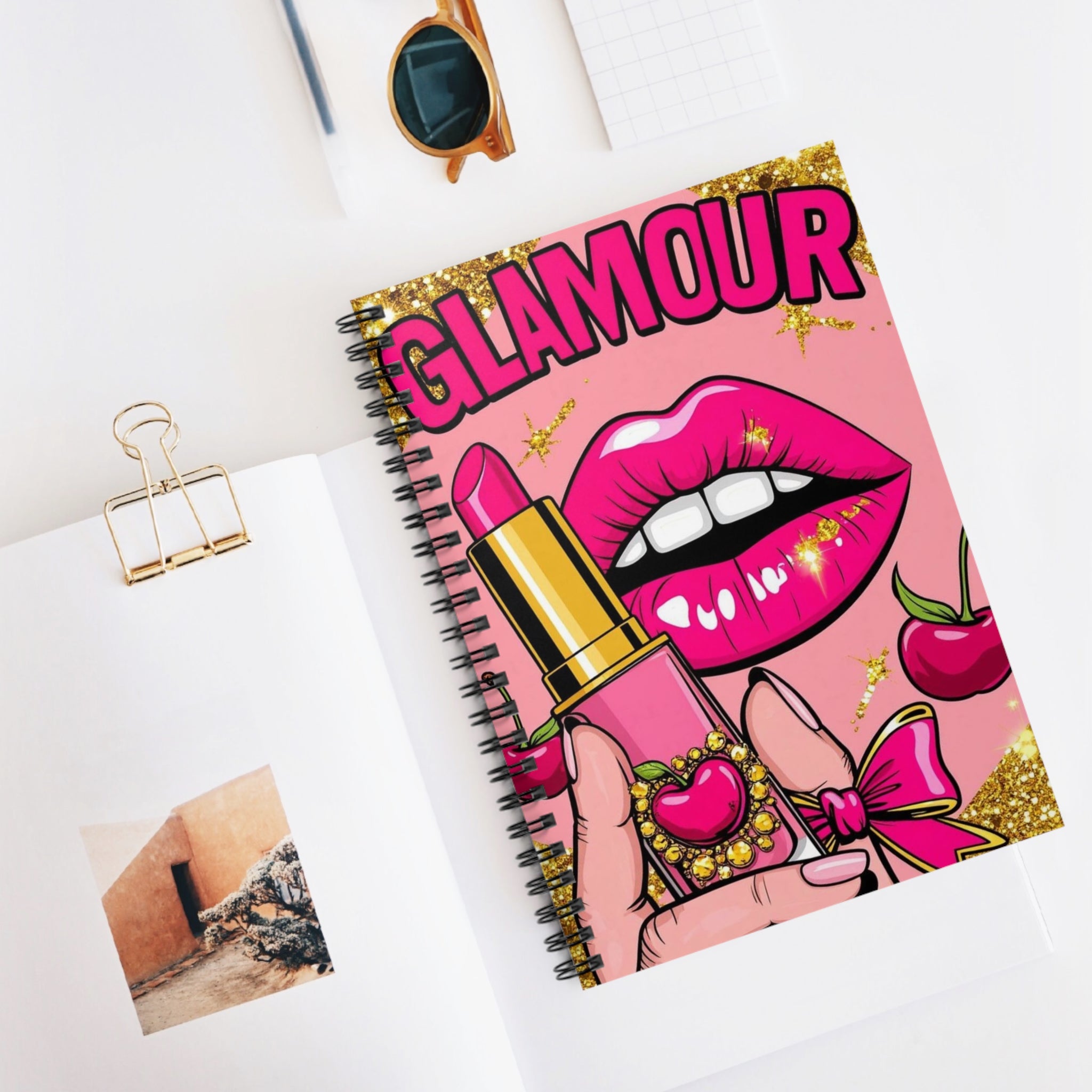 Glamour Lipstick Spiral Notebook — Pink Cosmetic Chic Ruled Journal