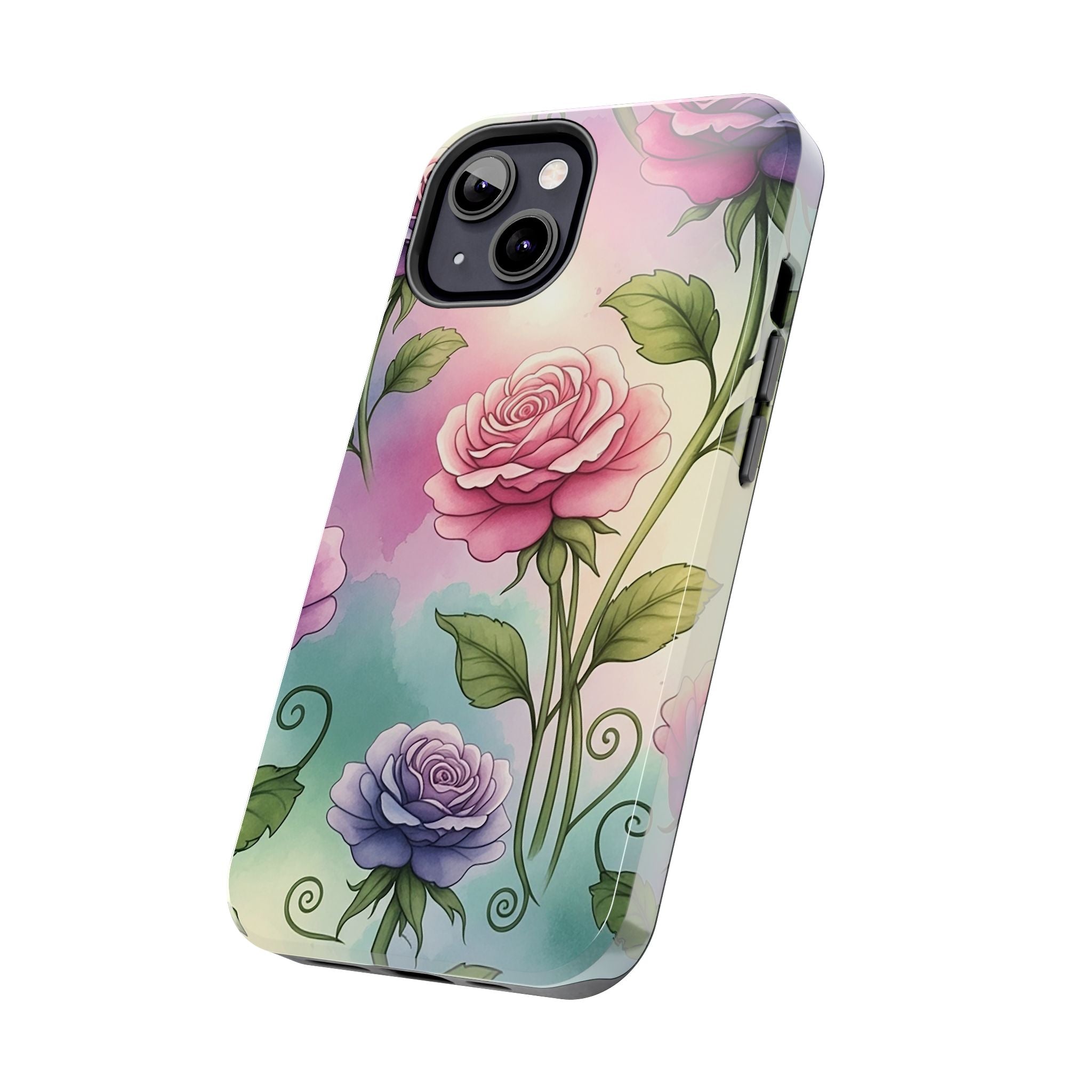 Floral Rose Tough Phone Case — Pastel Watercolor Protection