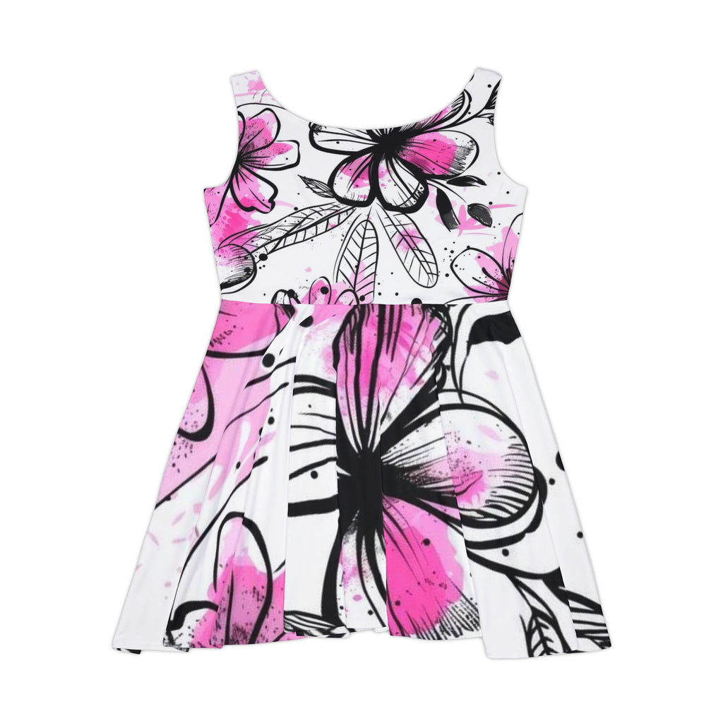 Floral Pink Splash Skater Dress