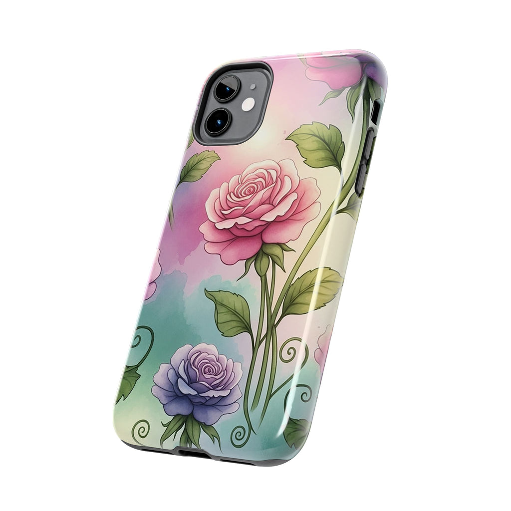 Floral Rose Tough Phone Case — Pastel Watercolor Protection