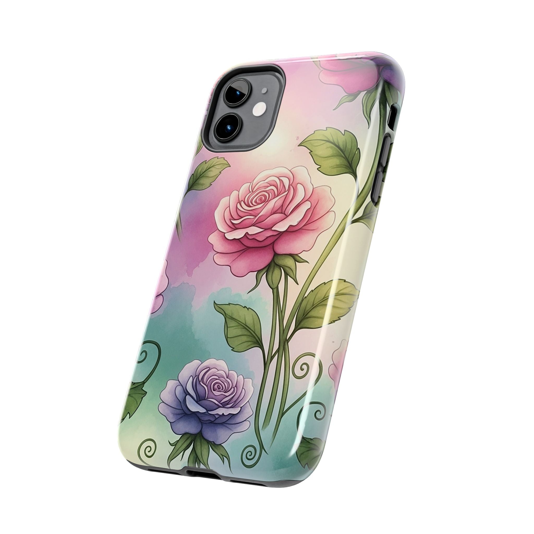 Floral Rose Tough Phone Case — Pastel Watercolor Protection