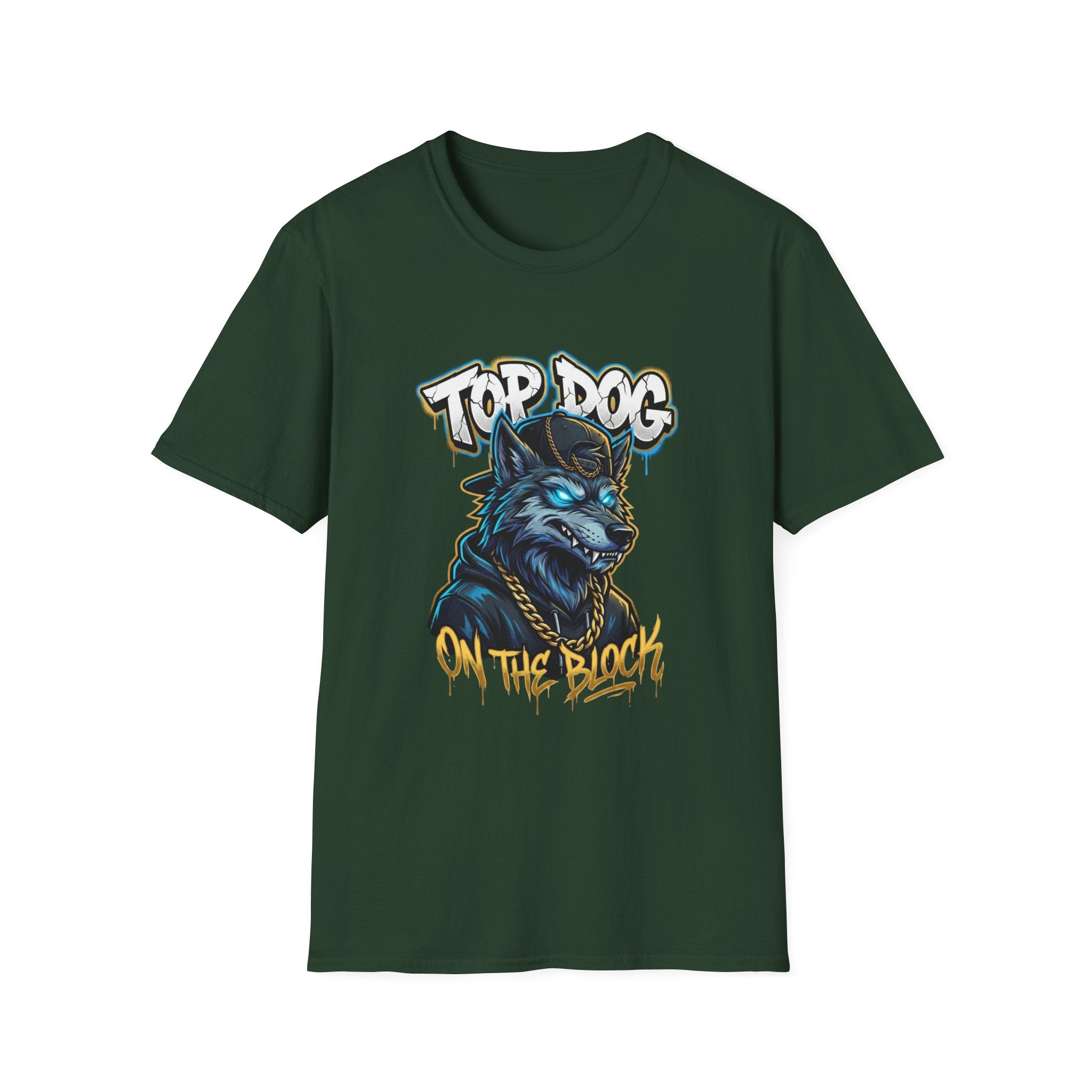 Top Dog On The Block Graphic T-Shirt — Bold Blue Wolf Streetwear Tee