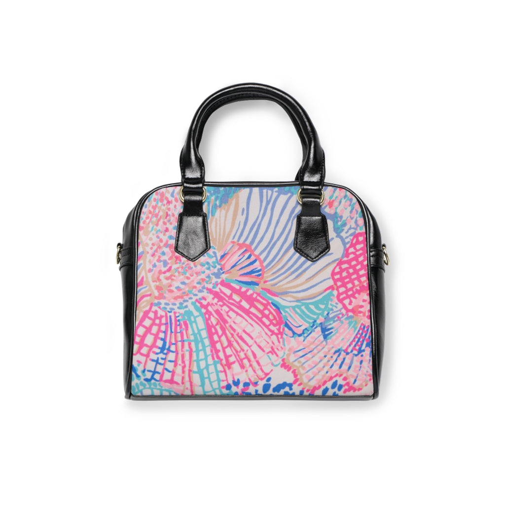 Floral Shell Print Shoulder Handbag — Pink Beachy Pattern Tote