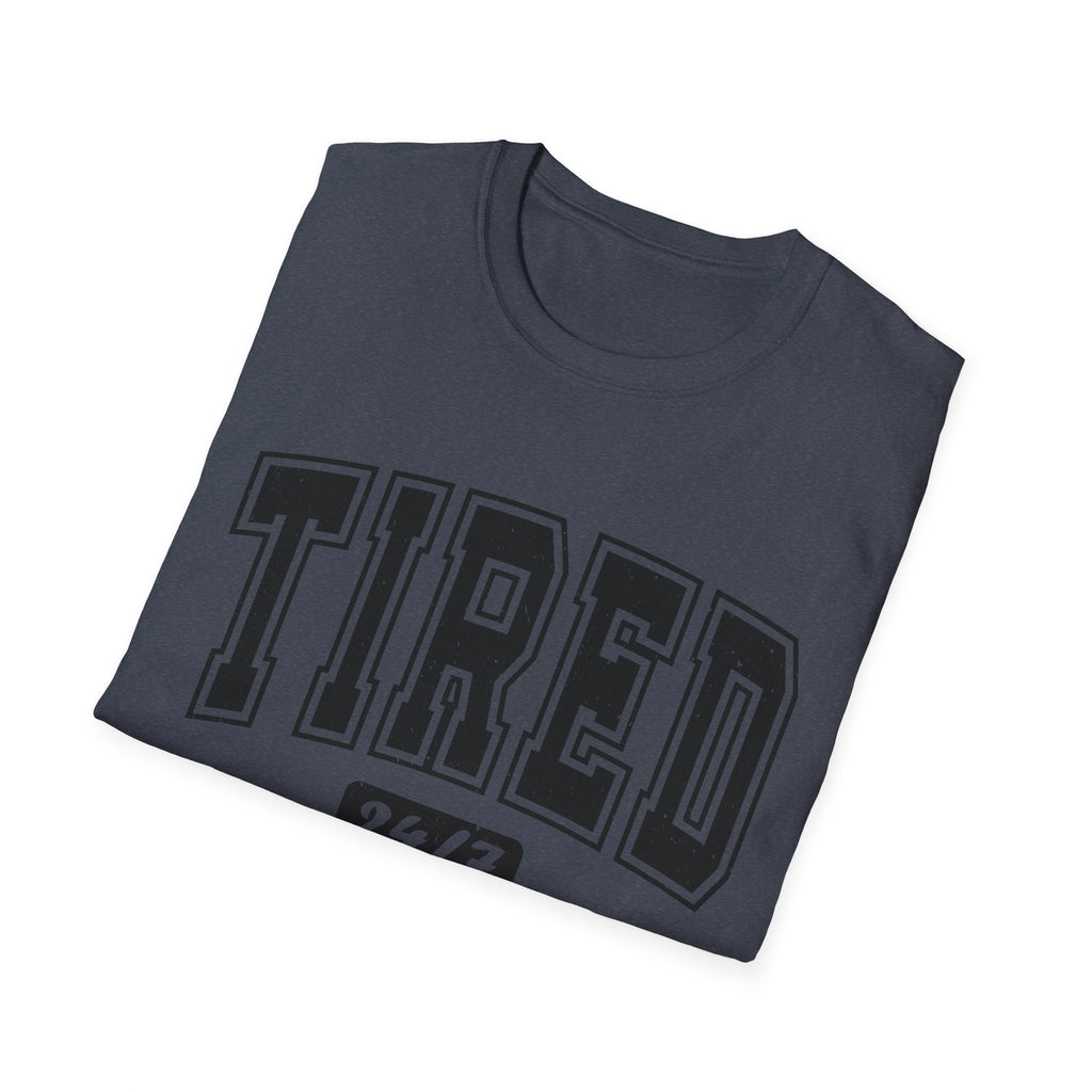 T-Shirt — 'TIRED 24/7' Vintage Varsity Graphic Tee