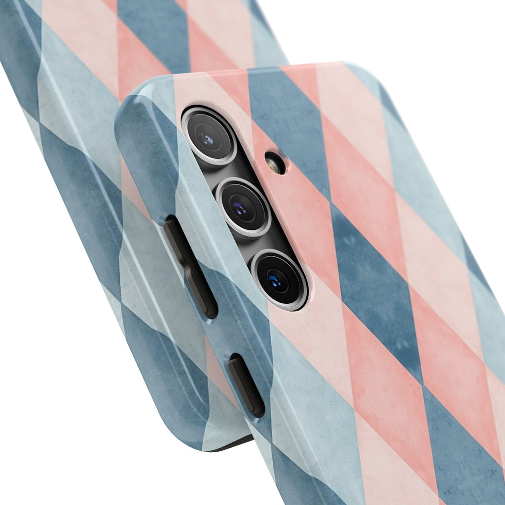 Pastel Harlequin Tough Phone Case — Blue & Pink Diamond Pattern