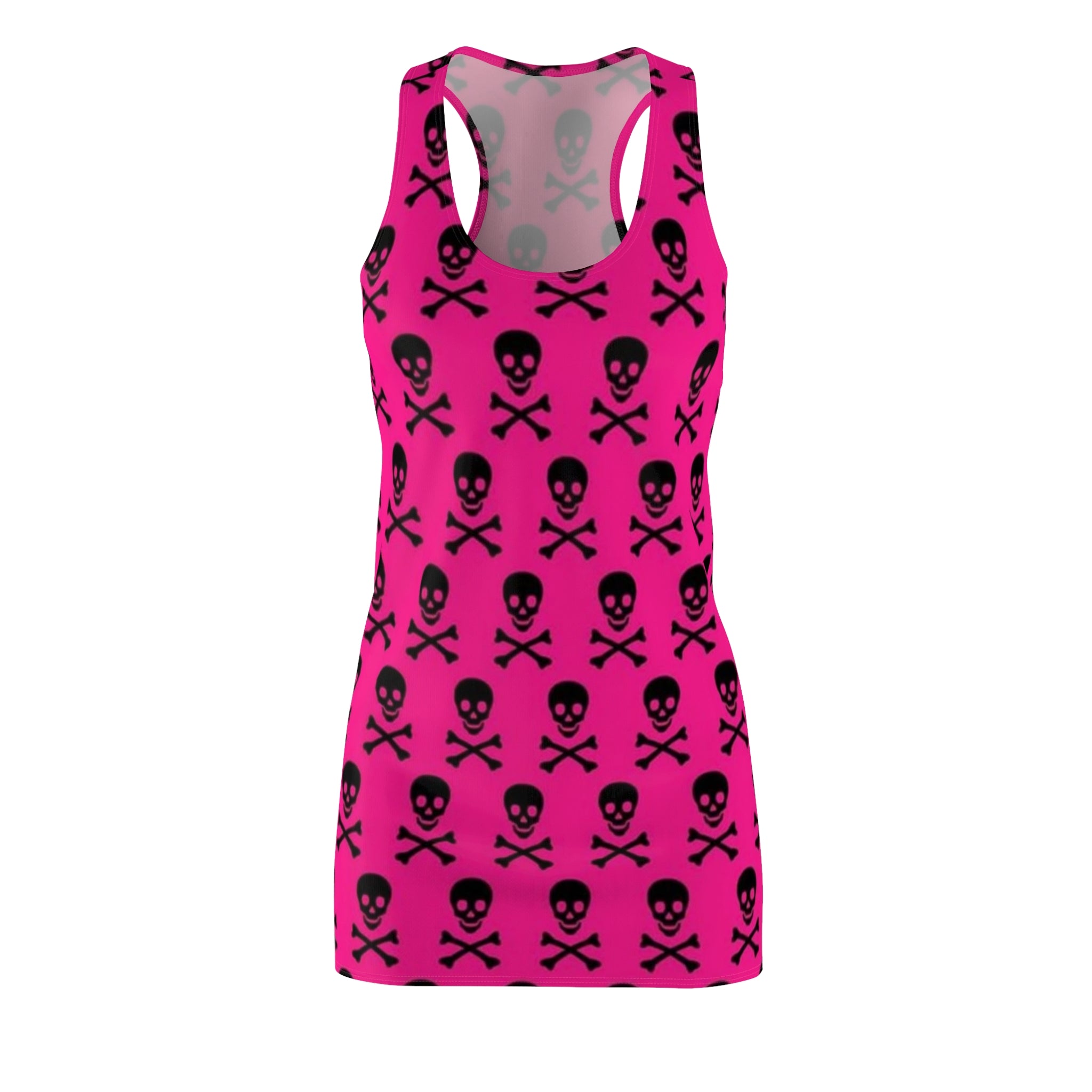 Pink Skull & Crossbones Racerback Dress — Edgy All-Over Print Women's Dress
