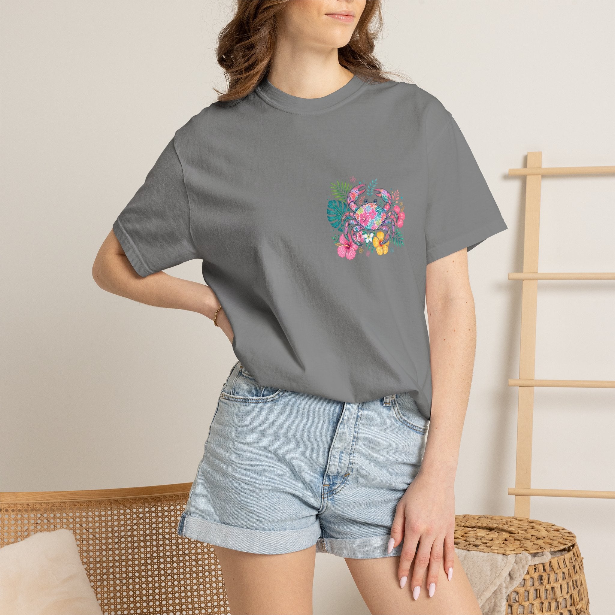 T-Shirt — "Sun Sand" Tropical Palm Floral Graphic Tee