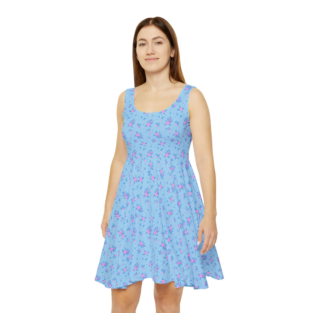 Blue Floral Skater Dress - Light Pastel Garden Print