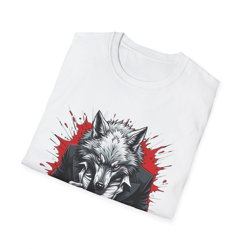 Wolf Suit T-Shirt — Wolf in Suit Graphic Tee (Bold Red Splash)