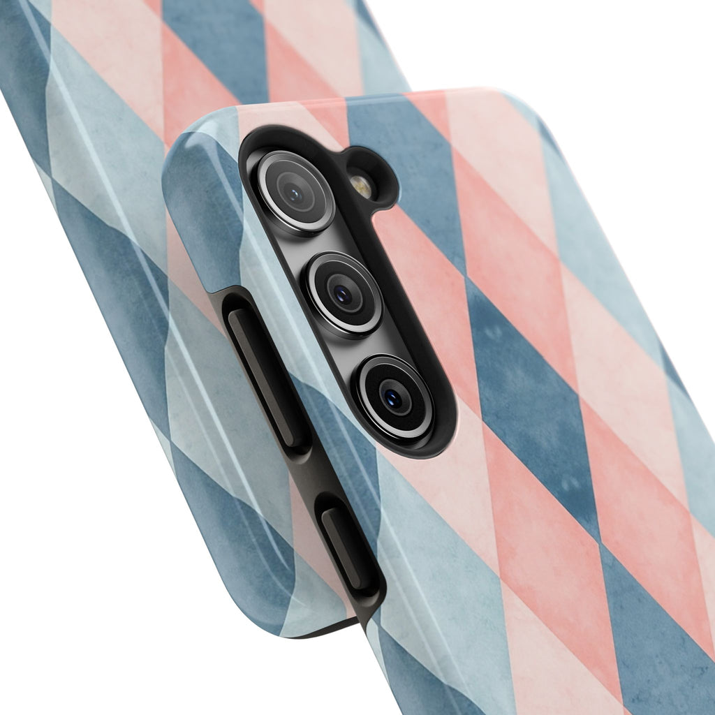 Pastel Harlequin Tough Phone Case — Blue & Pink Diamond Pattern
