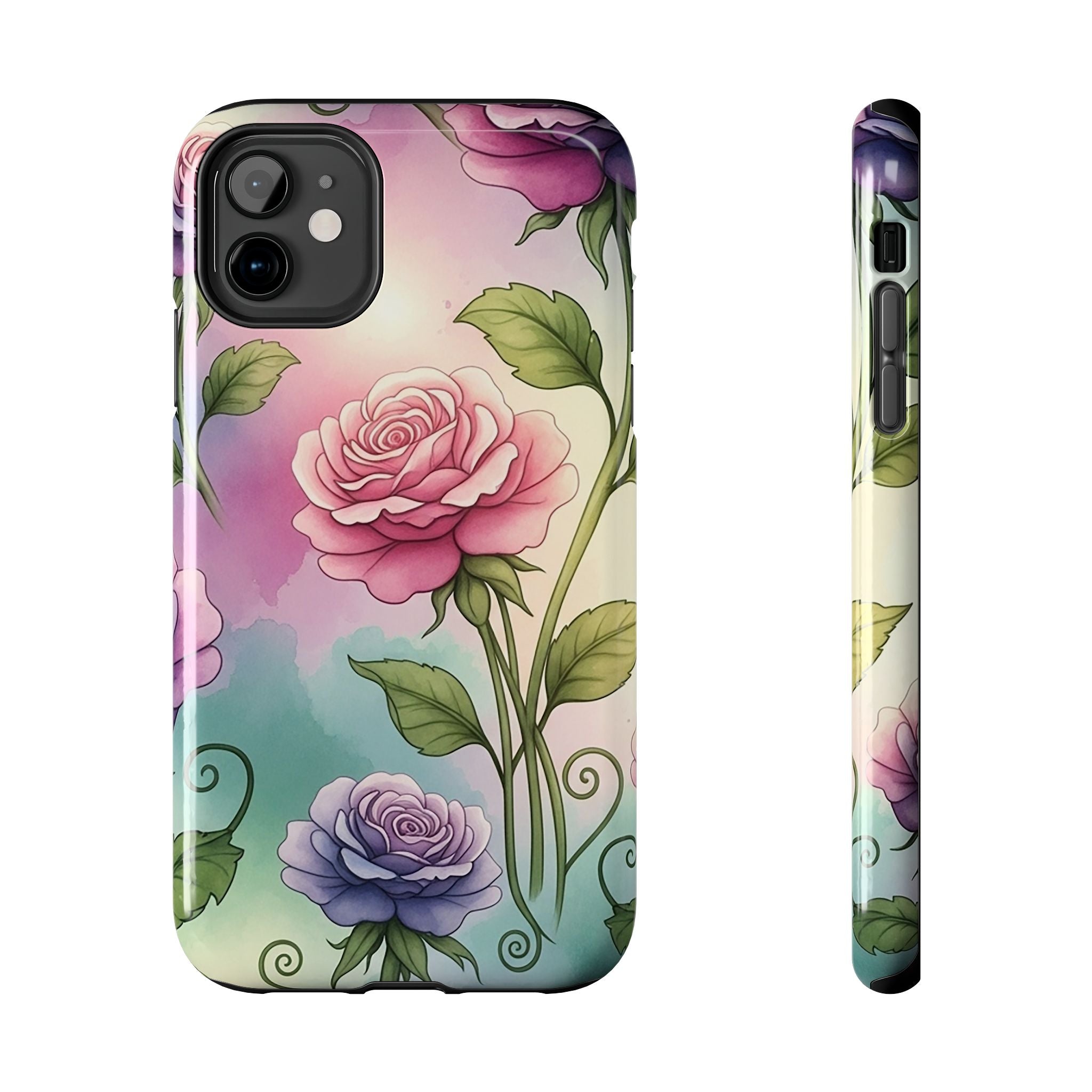 Floral Rose Tough Phone Case — Pastel Watercolor Protection