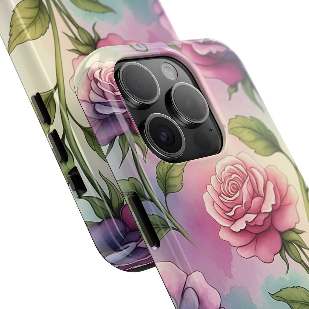 Floral Rose Tough Phone Case — Pastel Watercolor Protection