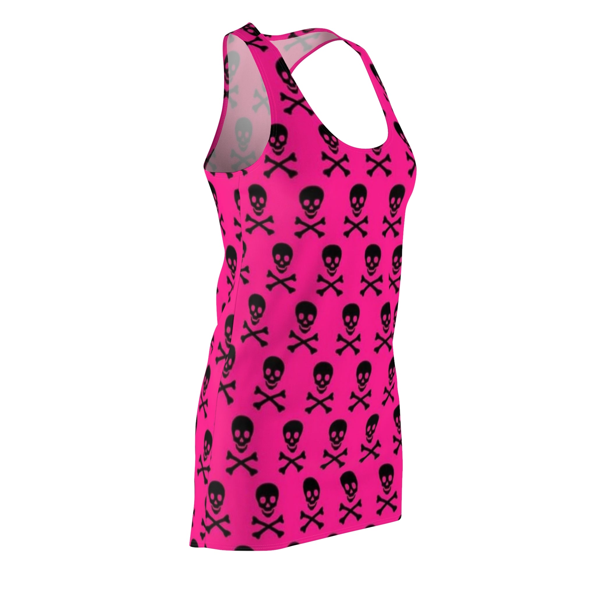 Pink Skull & Crossbones Racerback Dress — Edgy All-Over Print Women's Dress