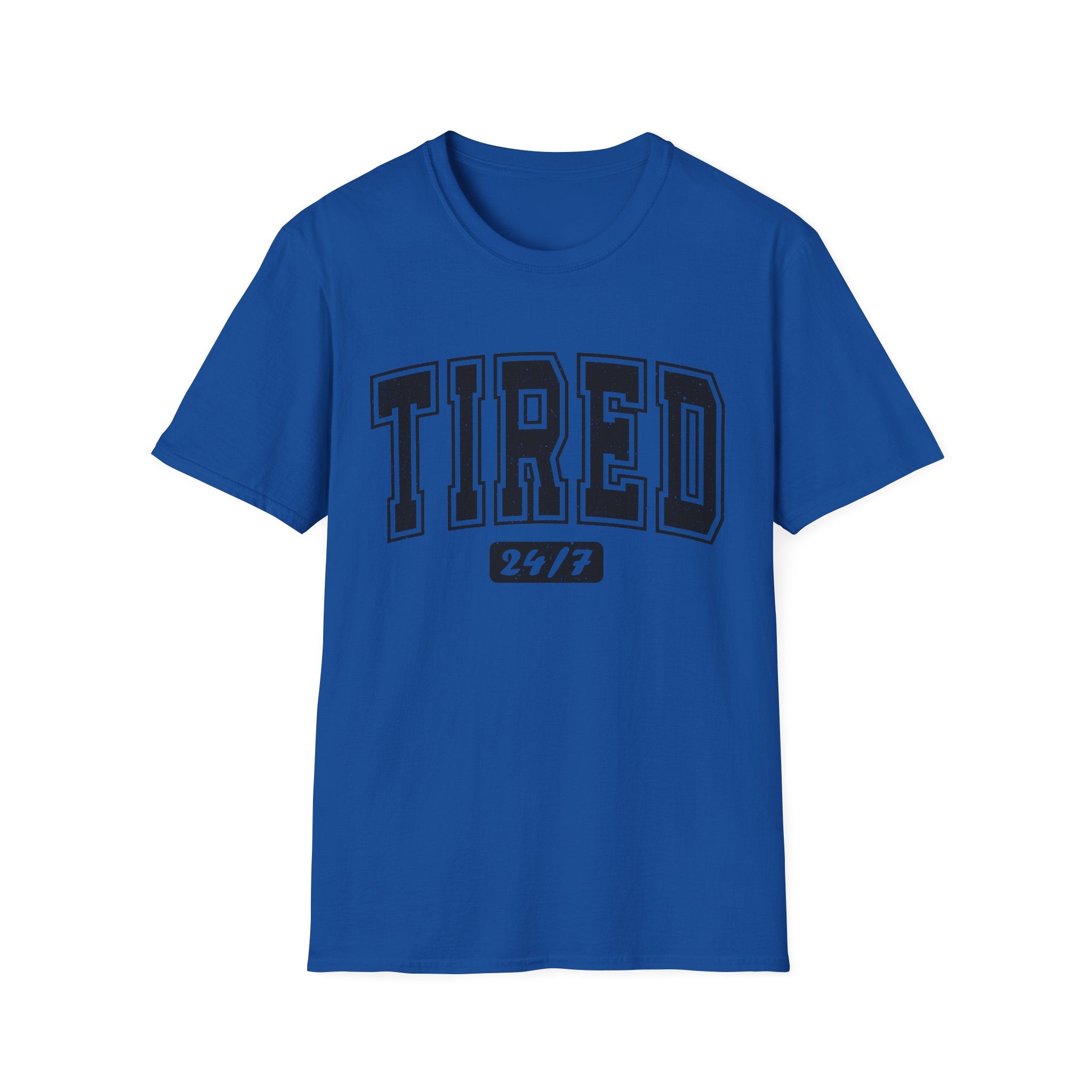 T-Shirt — 'TIRED 24/7' Vintage Varsity Graphic Tee