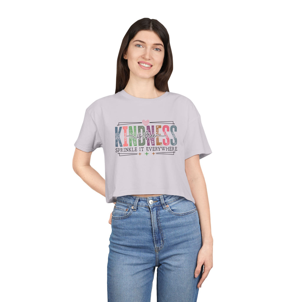 Crop Tee — "Kindness: Sprinkle It Everywhere" Floral Graphic