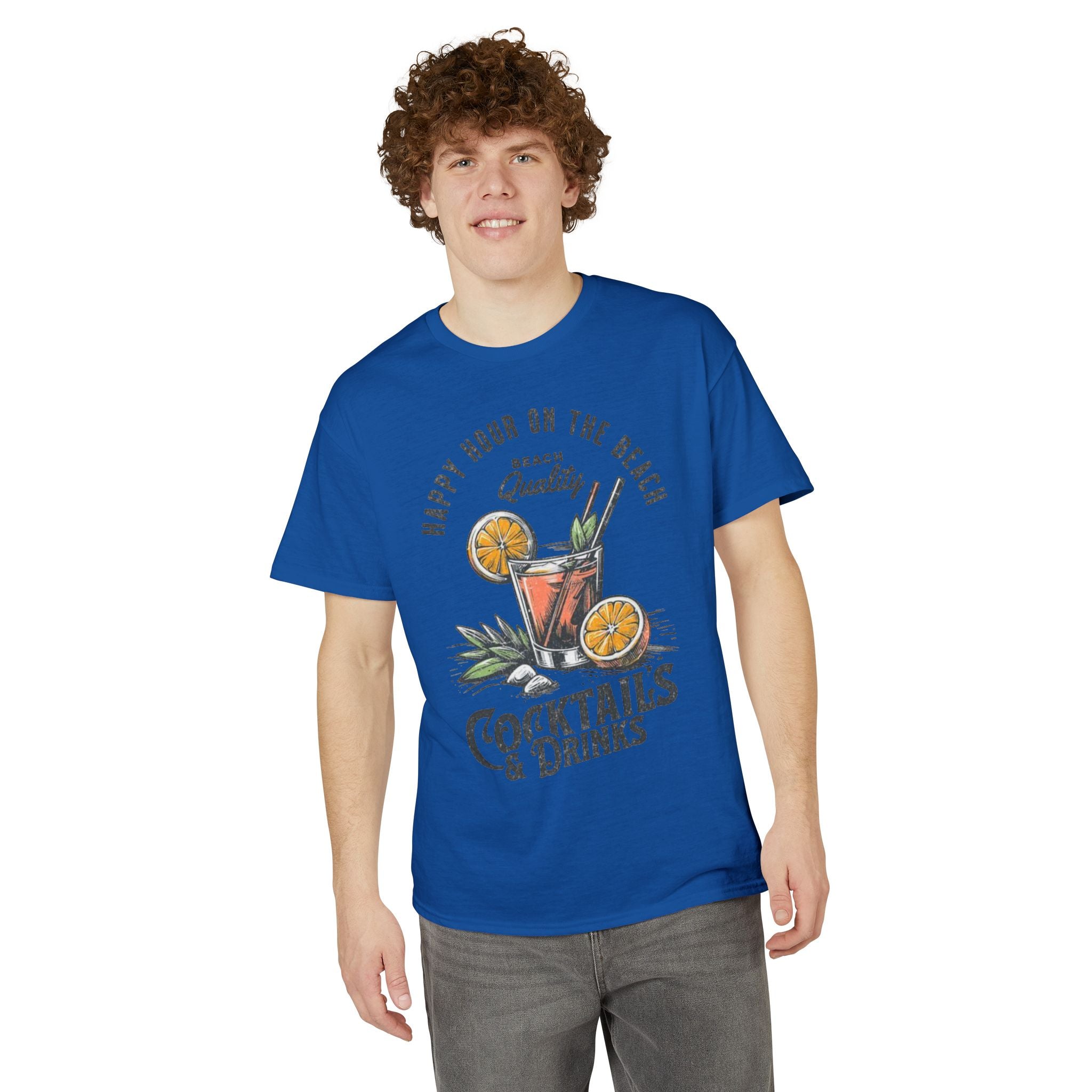 Cocktails & Drinks Beach T-Shirt — “Happy Hour on the Beach” Tropical Cocktail Tee