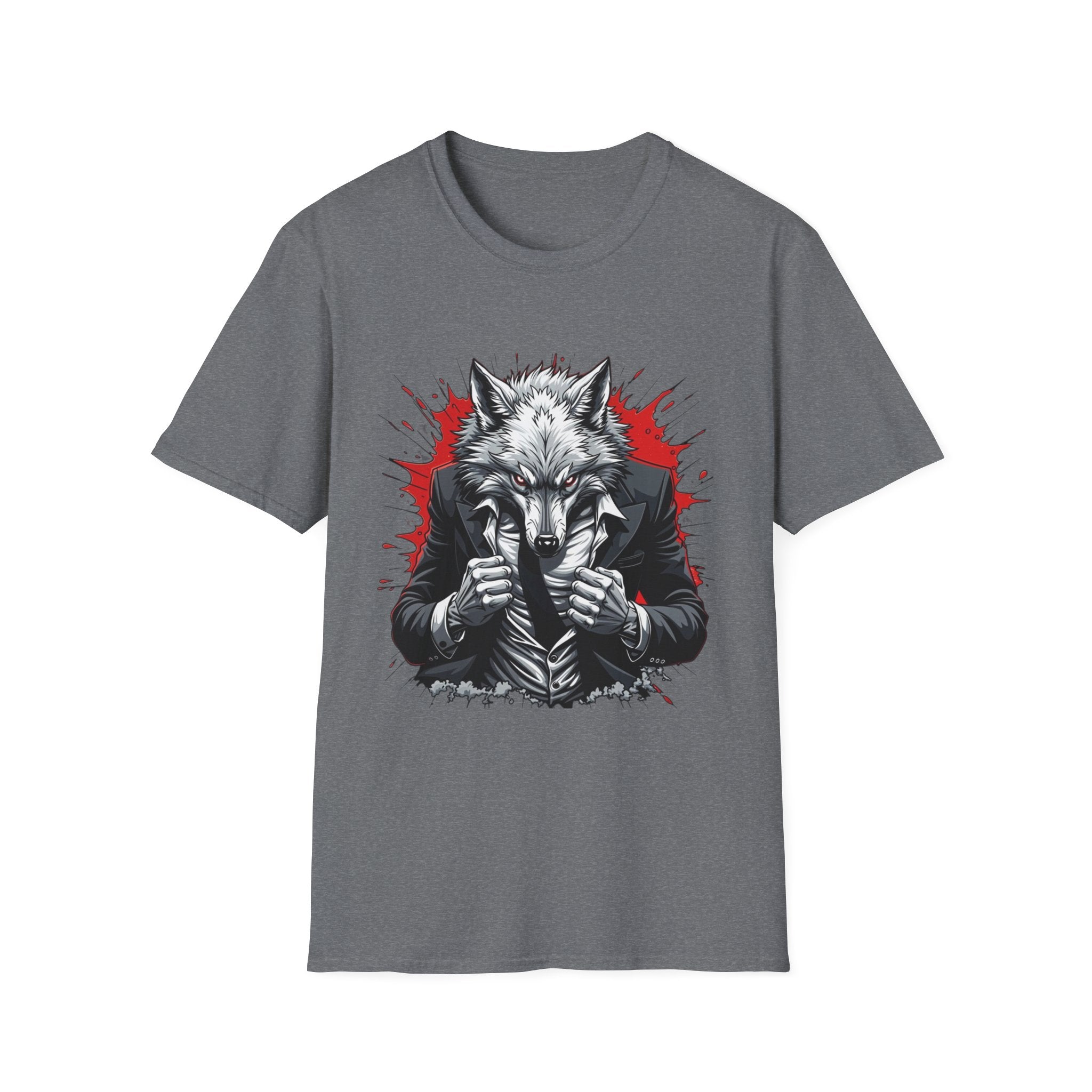 Wolf Suit T-Shirt — Wolf in Suit Graphic Tee (Bold Red Splash)