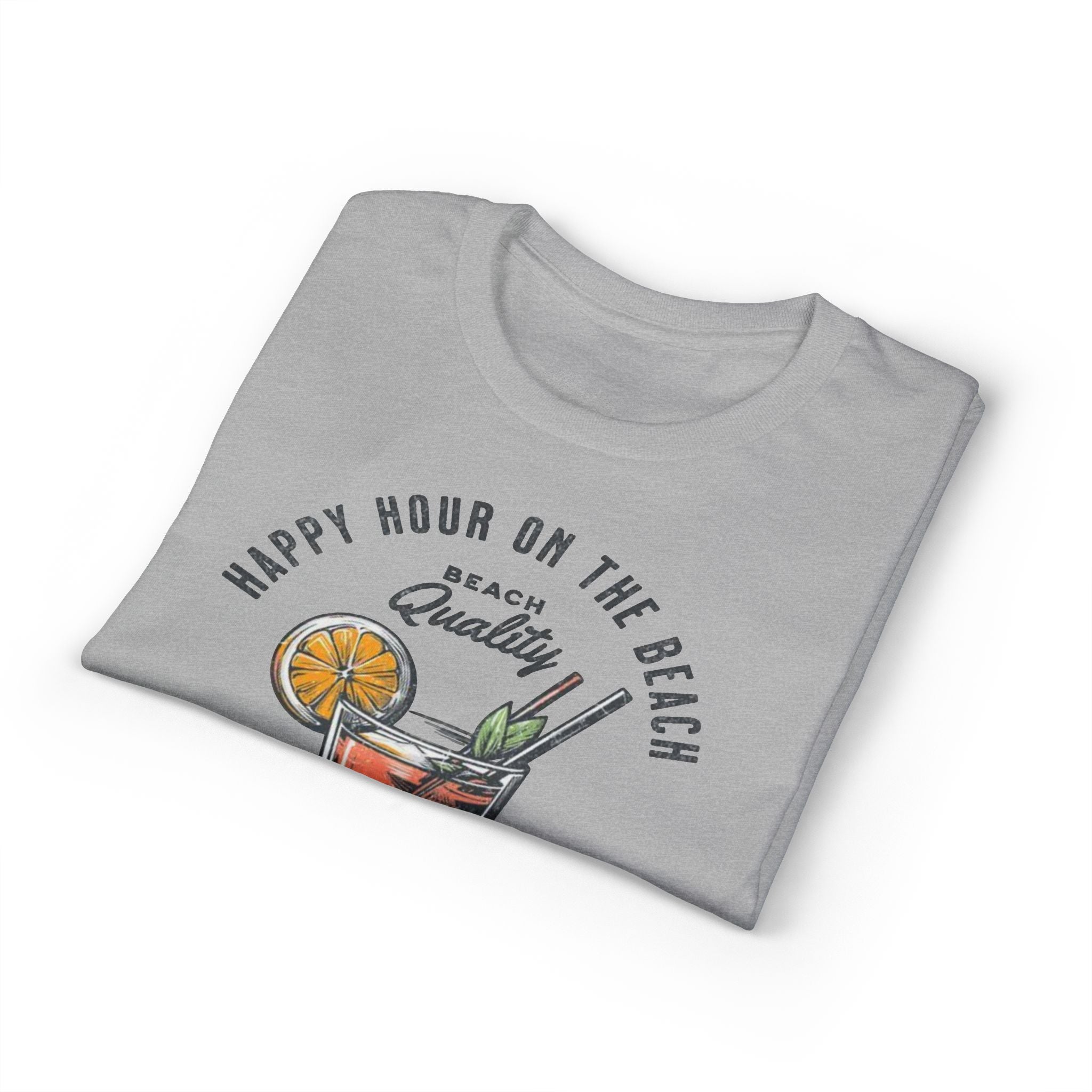 Cocktails & Drinks Beach T-Shirt — “Happy Hour on the Beach” Tropical Cocktail Tee