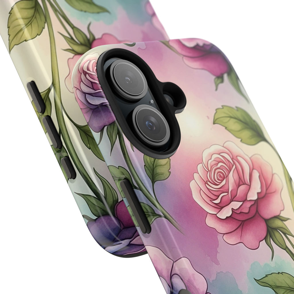 Floral Rose Tough Phone Case — Pastel Watercolor Protection
