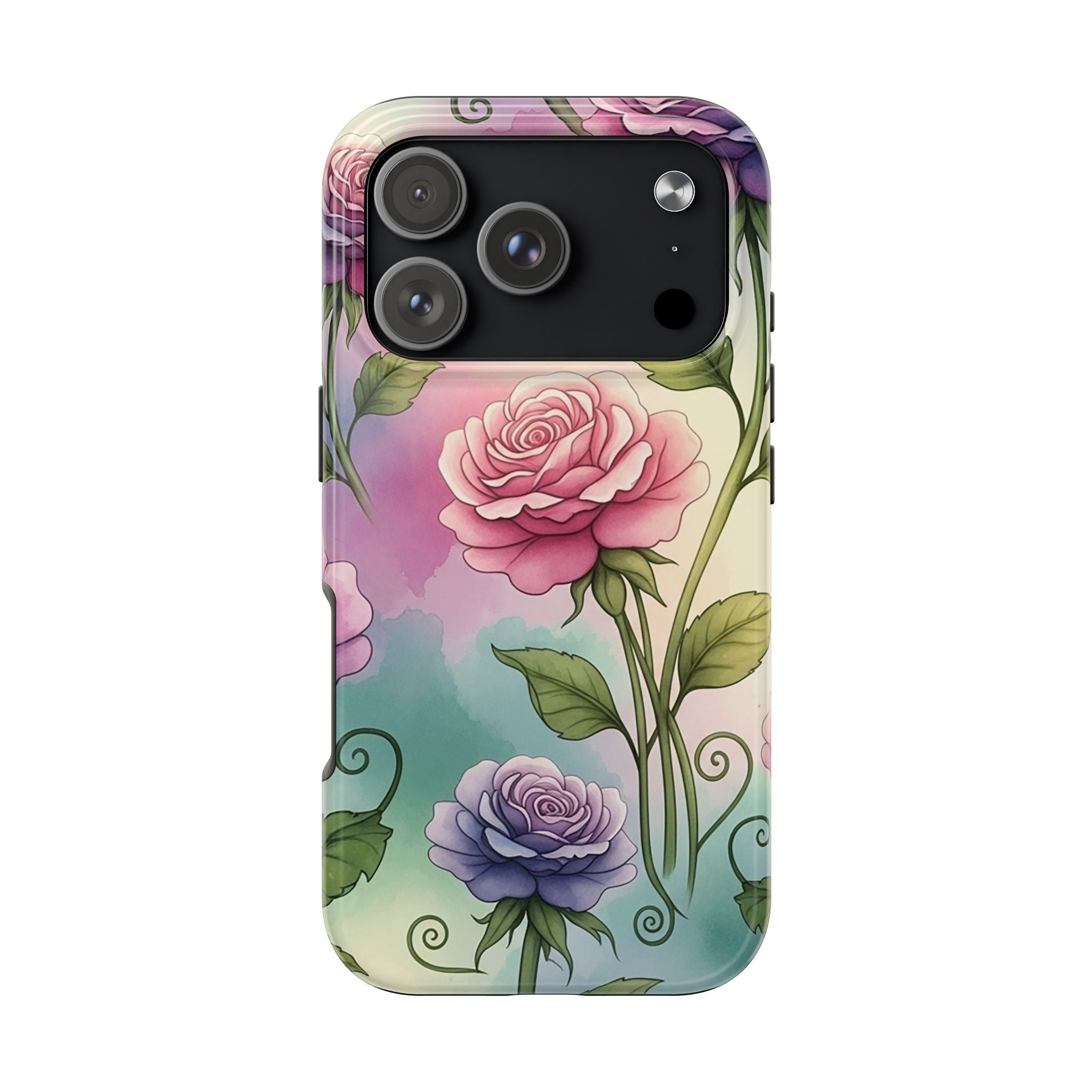 Floral Rose Tough Phone Case — Pastel Watercolor Protection