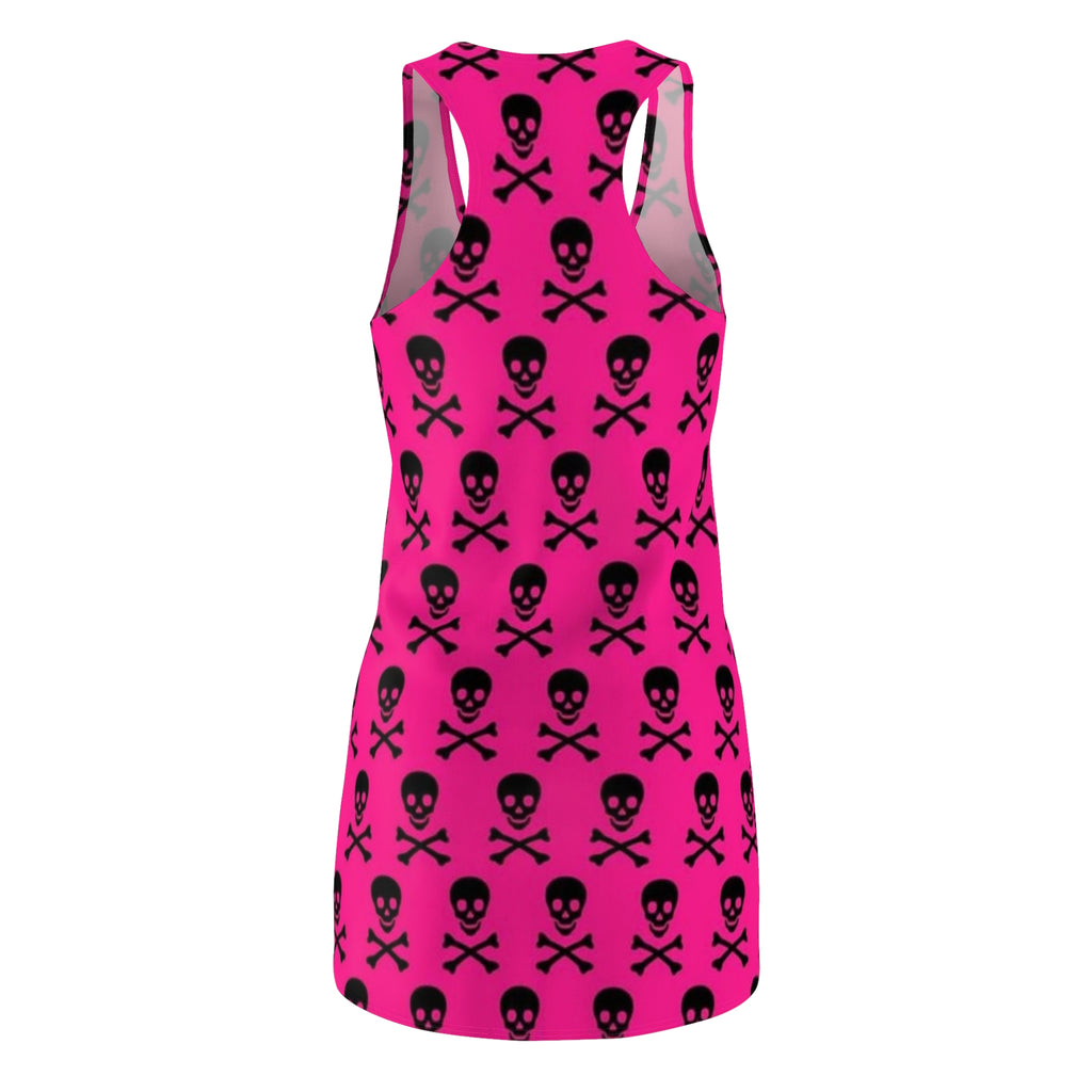 Pink Skull & Crossbones Racerback Dress — Edgy All-Over Print Women's Dress
