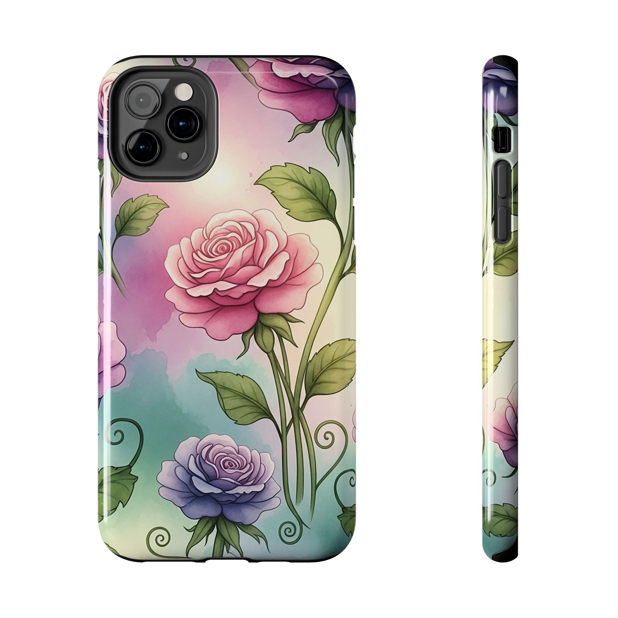 Floral Rose Tough Phone Case — Pastel Watercolor Protection