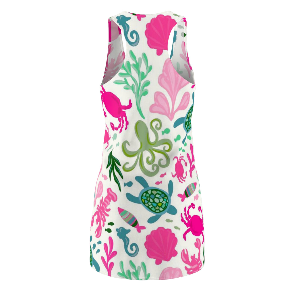 Sea Life Racerback Dress — Pink & Teal Ocean Creatures All-Over Print