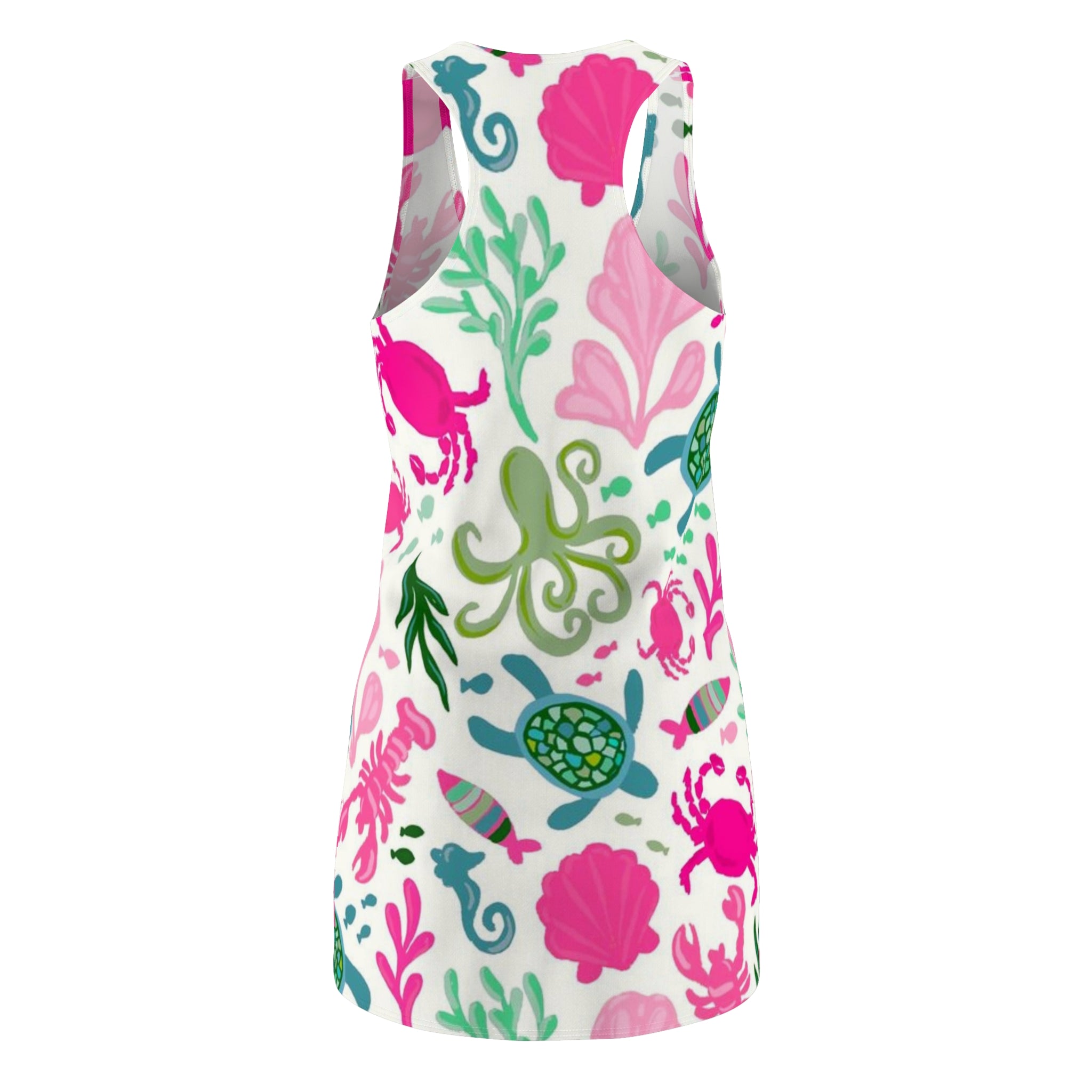 Sea Life Racerback Dress — Pink & Teal Ocean Creatures All-Over Print