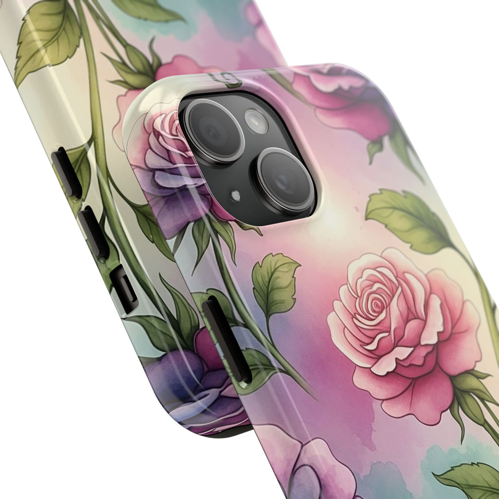 Floral Rose Tough Phone Case — Pastel Watercolor Protection